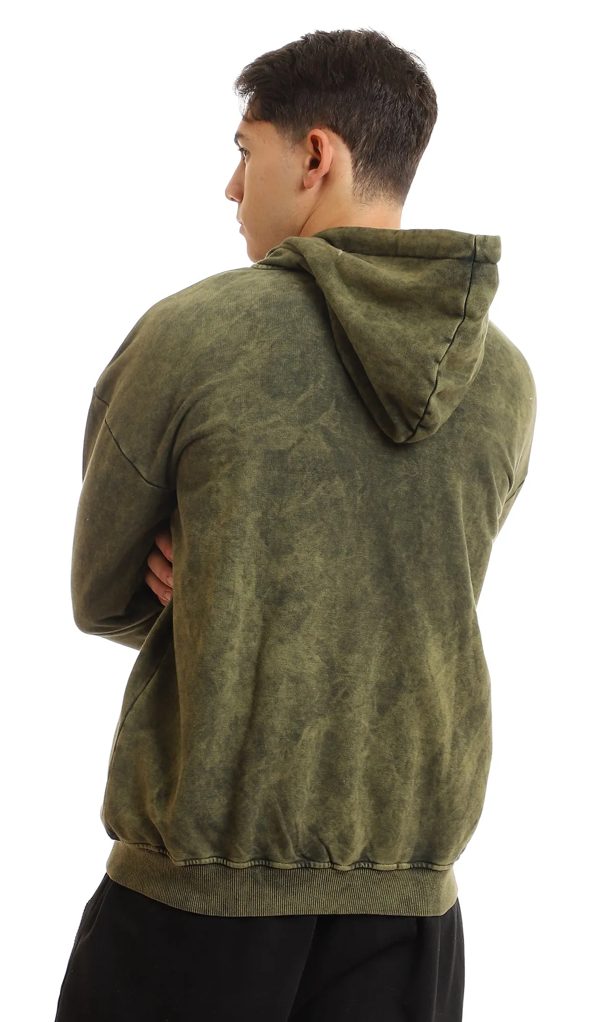 96192 Sponge Pattern Zipped Long Sleeves Hoodie - Olive