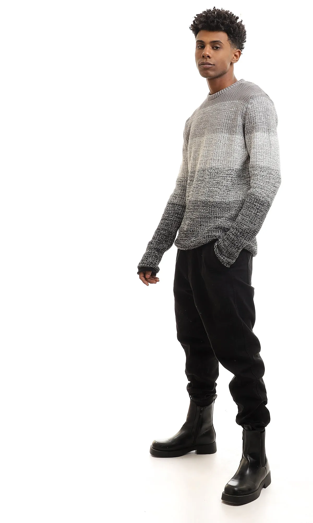 96285 Knitted Full Sleeves Grey Shades Standard Fit Pullover