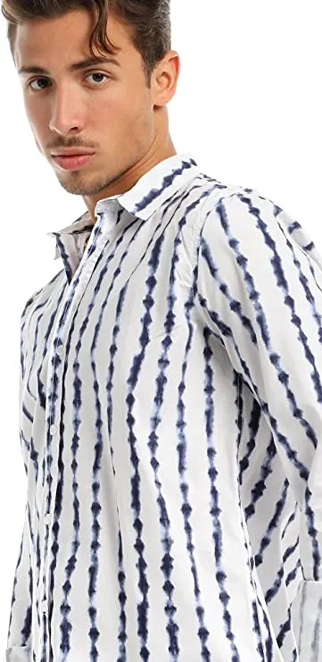 97820 Self Patterned Full Buttoned Navy Blue & White Shirt