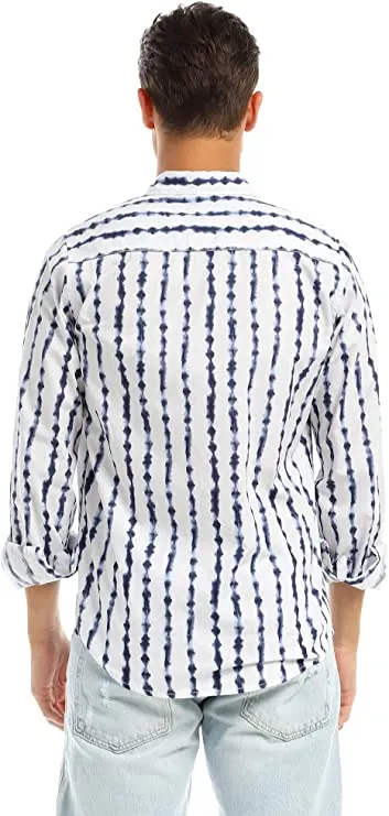 97820 Self Patterned Full Buttoned Navy Blue & White Shirt