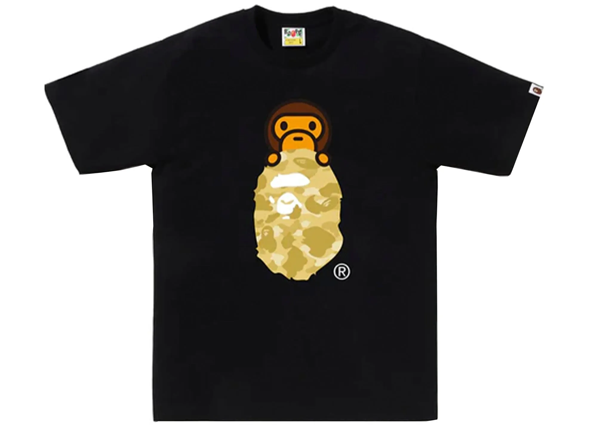 A Bathing Ape Color Camo Milo on Ape Head Tee in Black/Yellow xld