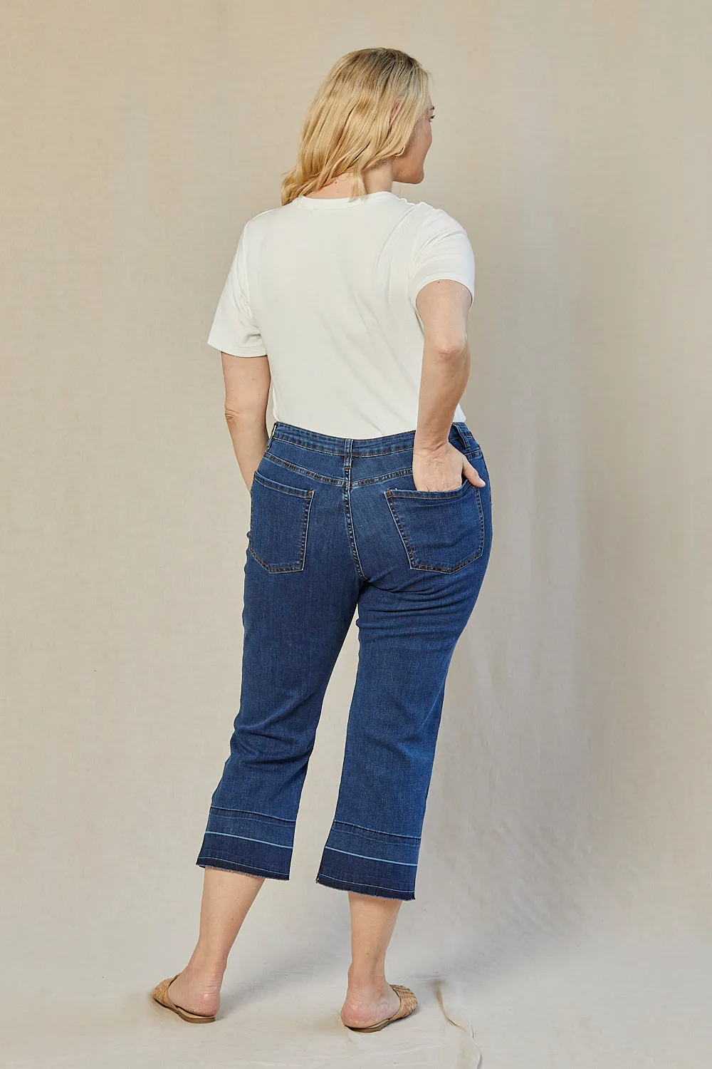 Adrift Denim Cropped Straight Leg Jeans in Mid Wash