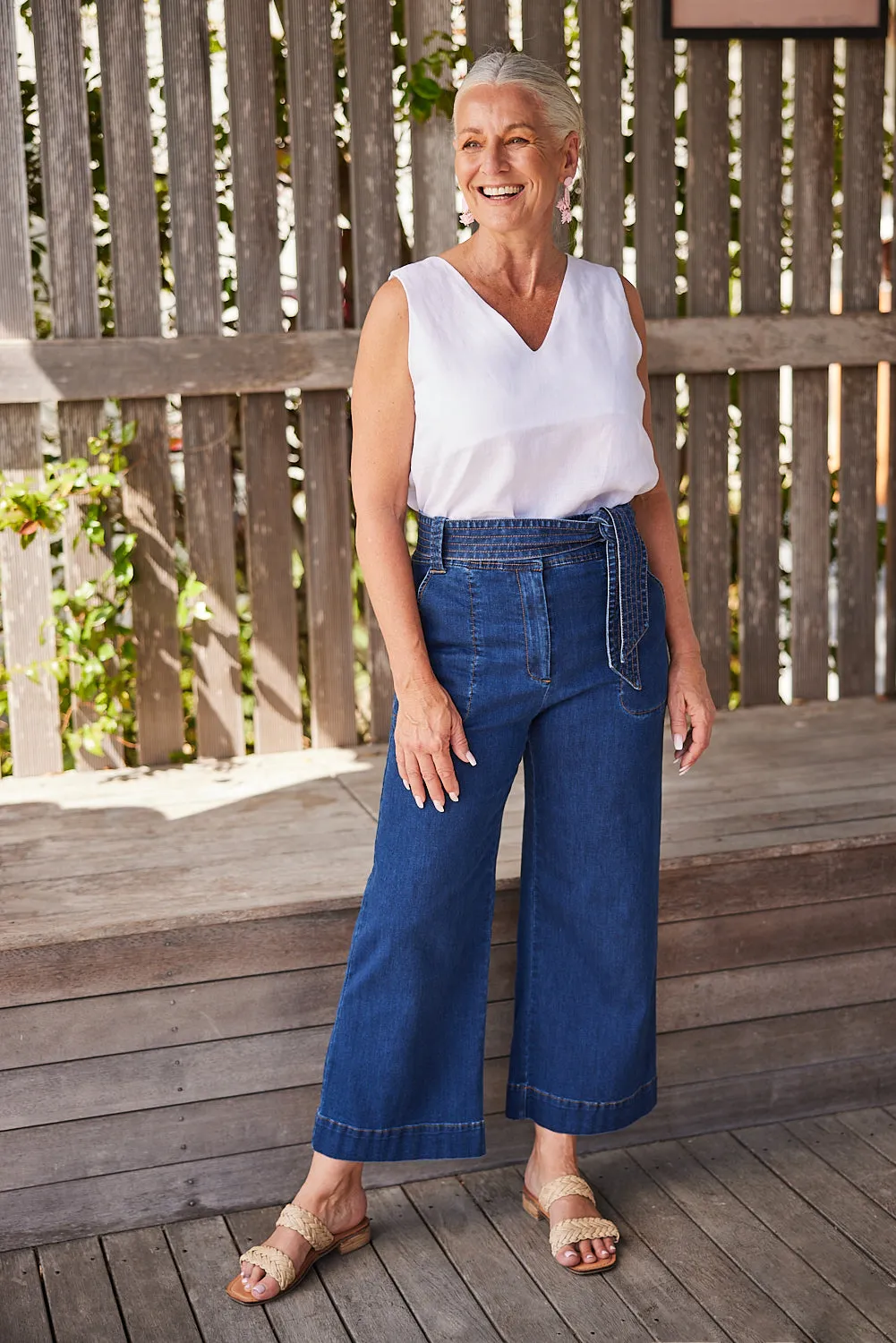 Adrift Denim Waist-Tie Jean in Mid Wash