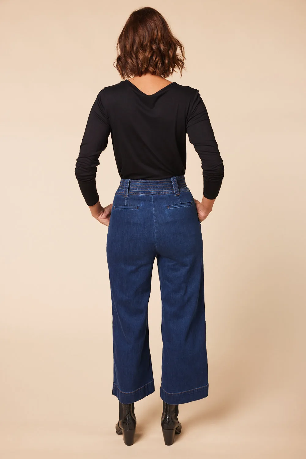 Adrift Denim Waist-Tie Jean in Mid Wash