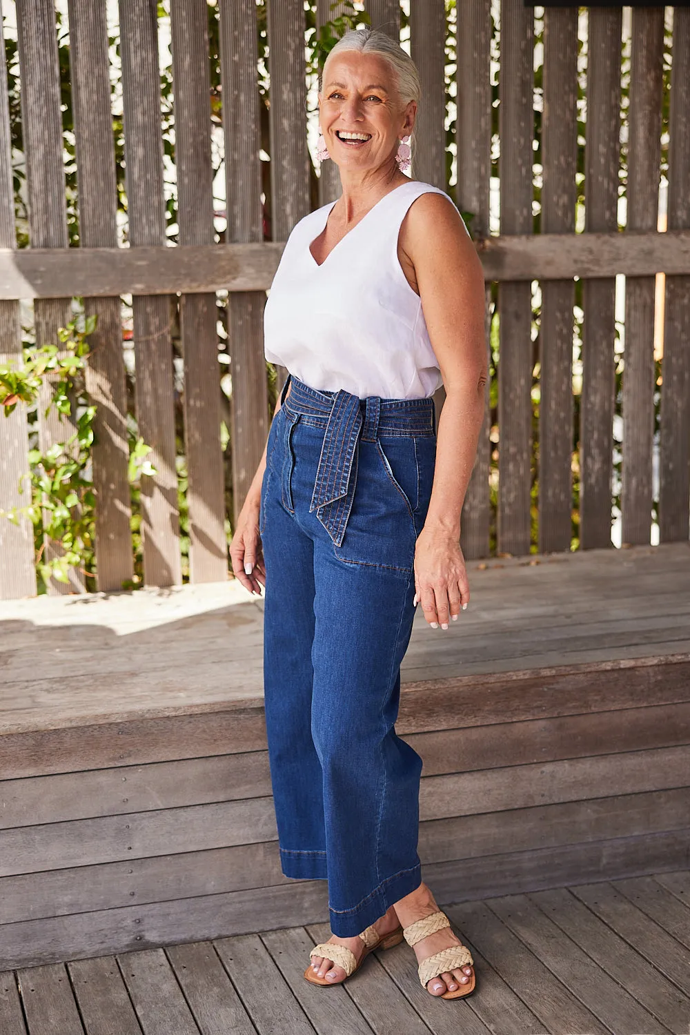 Adrift Denim Waist-Tie Jean in Mid Wash