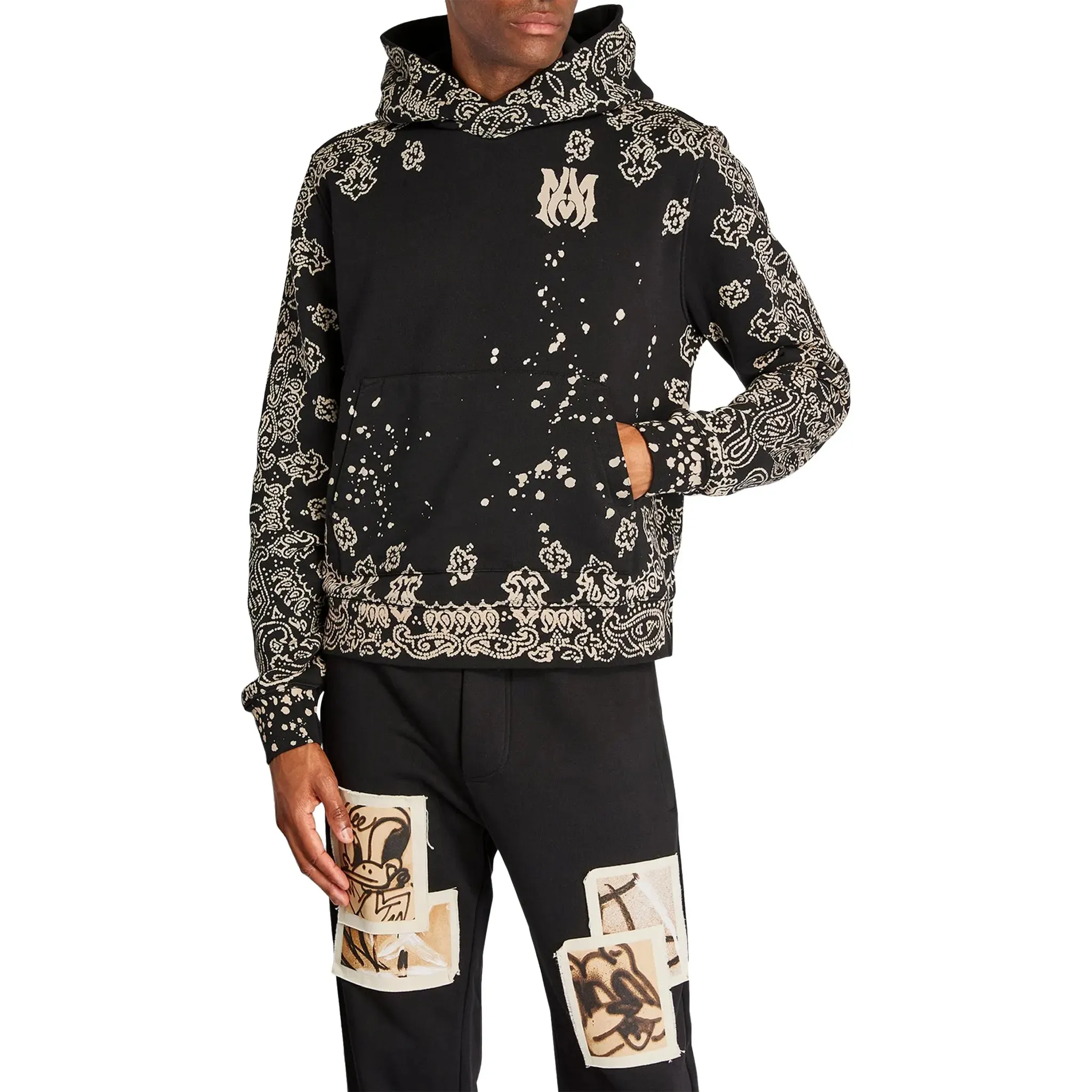 Amiri Bandana Bleach All Over Black White Hoodie