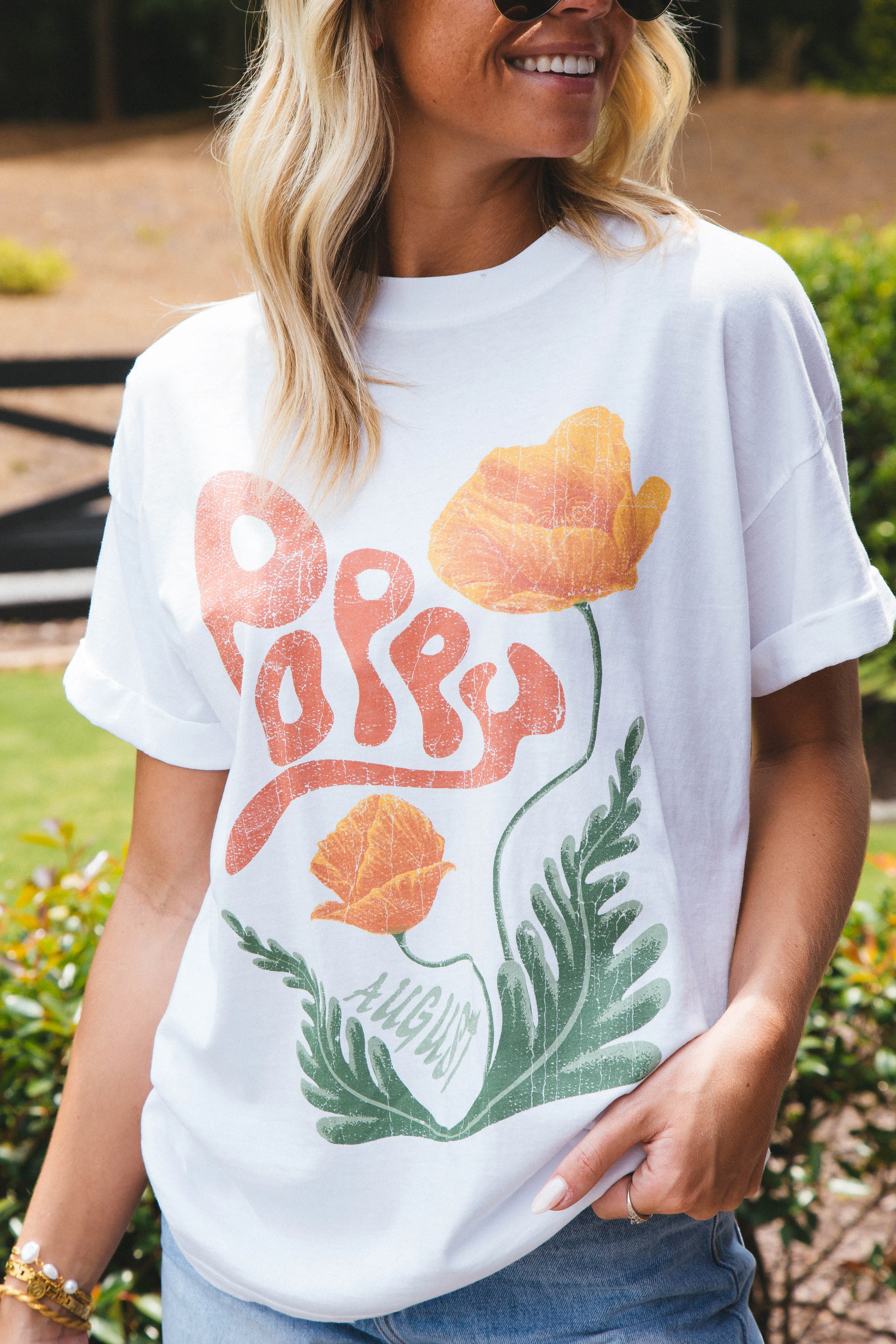 August Poppy Graphic Tee, Vintage White | Girl Dangerous