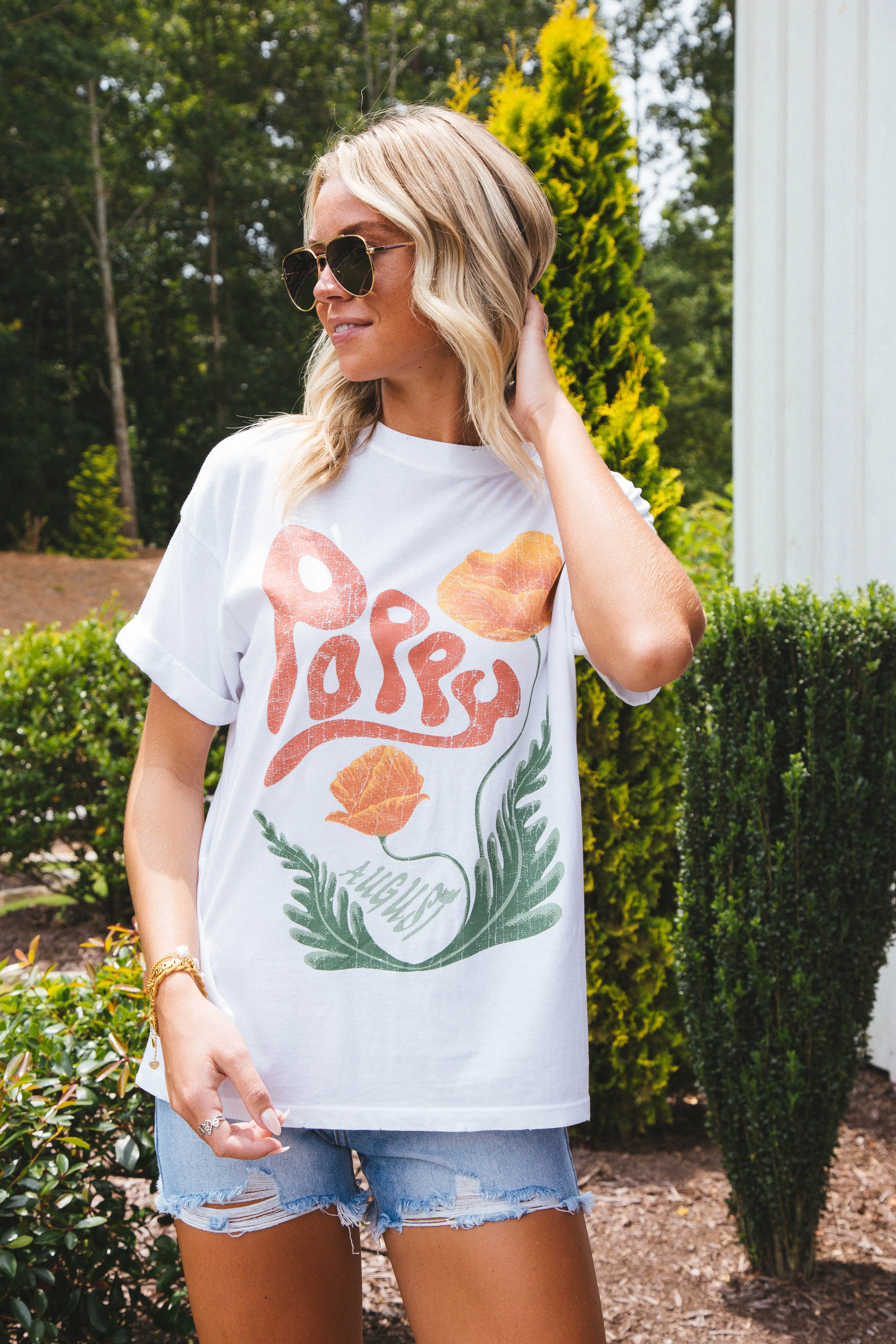 August Poppy Graphic Tee, Vintage White | Girl Dangerous