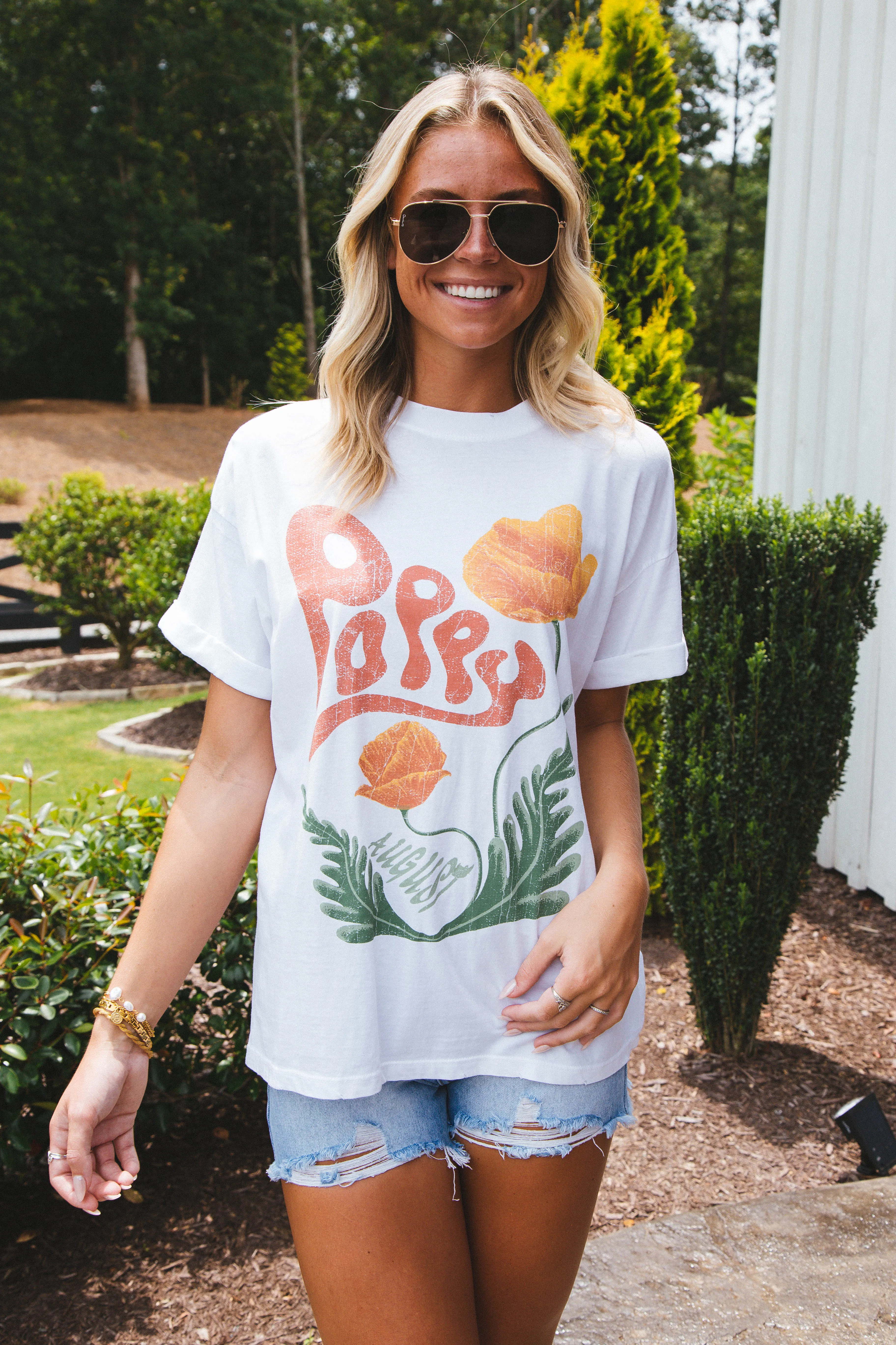 August Poppy Graphic Tee, Vintage White | Girl Dangerous