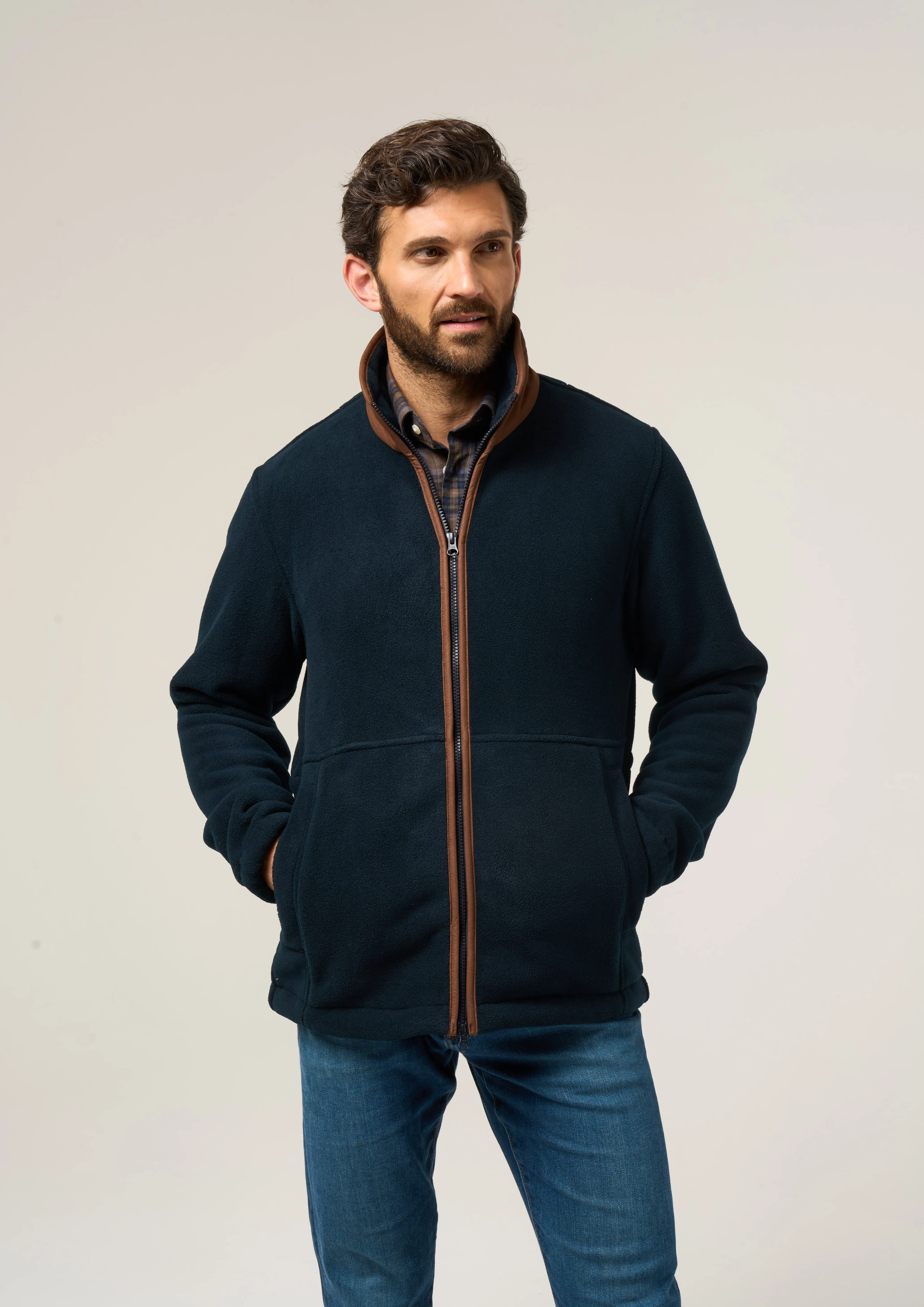 Aylsham Men's Fleece Windblock In Dark Navy - Regular Fit