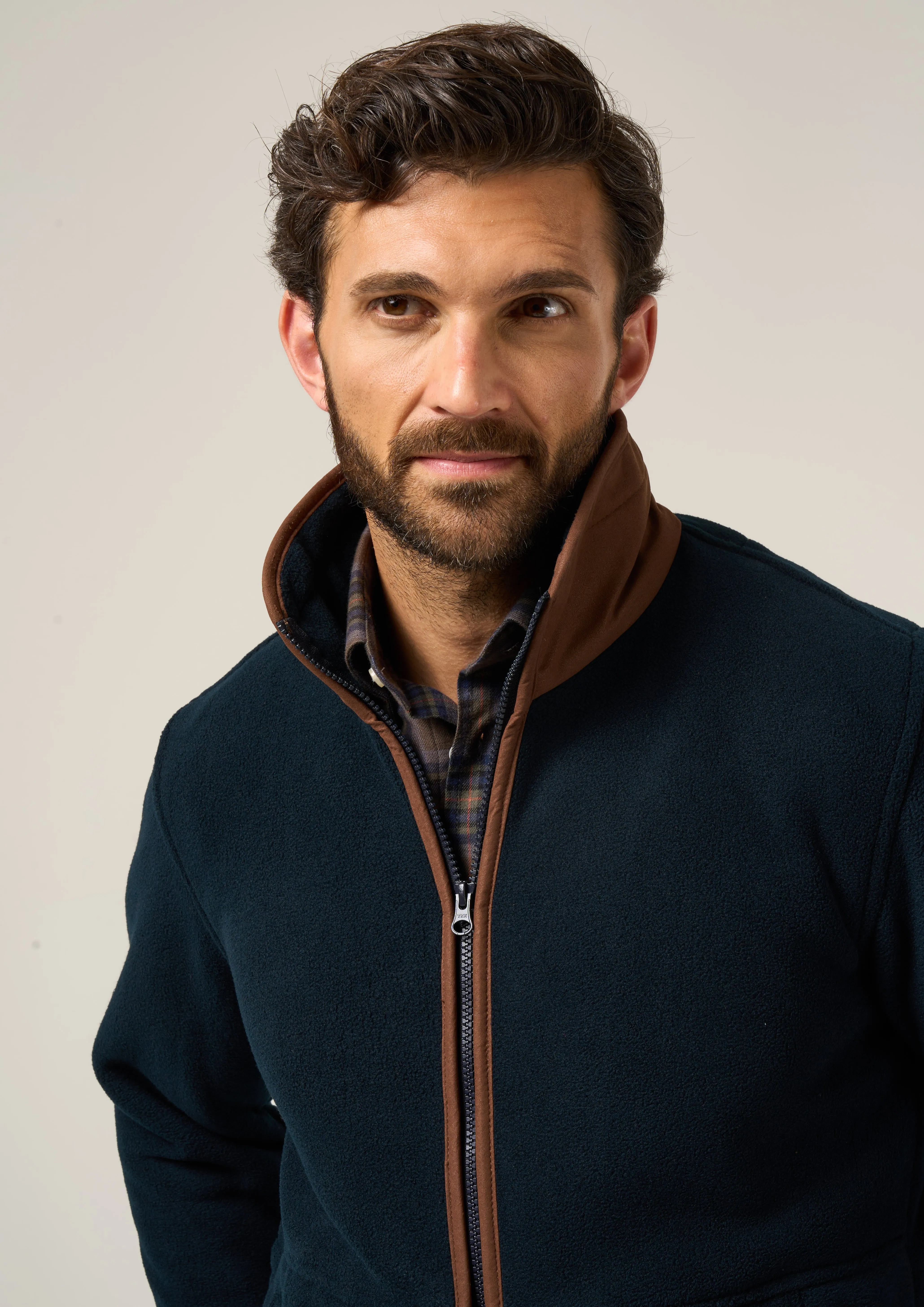 Aylsham Men's Fleece Windblock In Dark Navy - Regular Fit