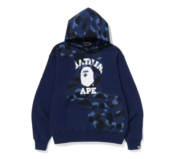 BAPE COLLEGE CUTTING RELAXED FIT HOODIE CAMO NAVY