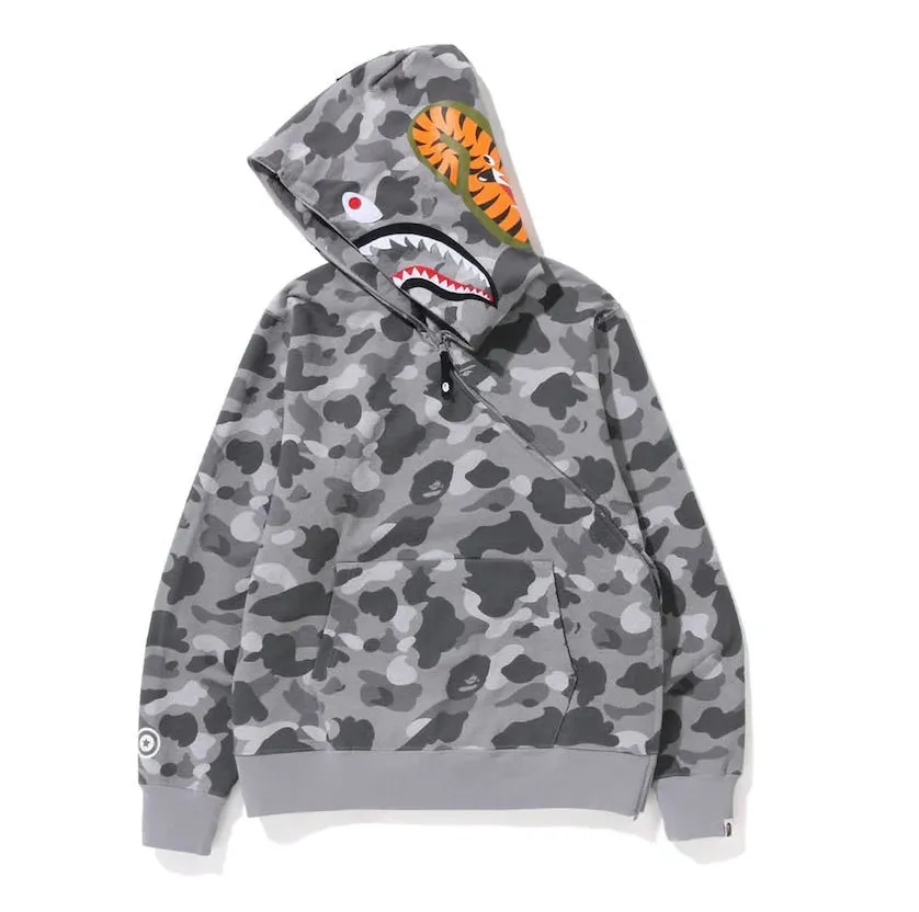 BAPE HONEYCOMB CAMO SHARK FULL ZIP HOODIE GREY