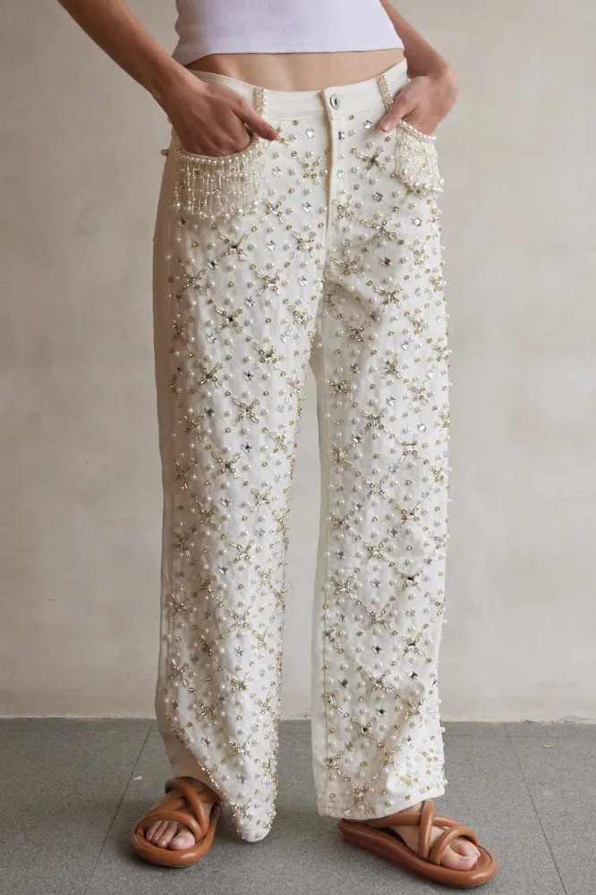 Beaded Wide Leg Jeans