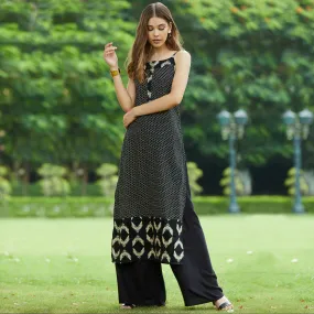 Black Sleeveless Printed Long Kurta