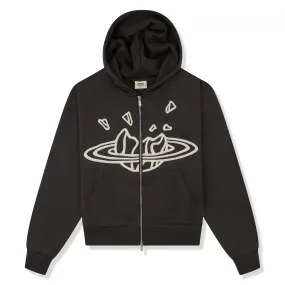 Broken Planet Space Zip-Up Soot Black White Hoodie