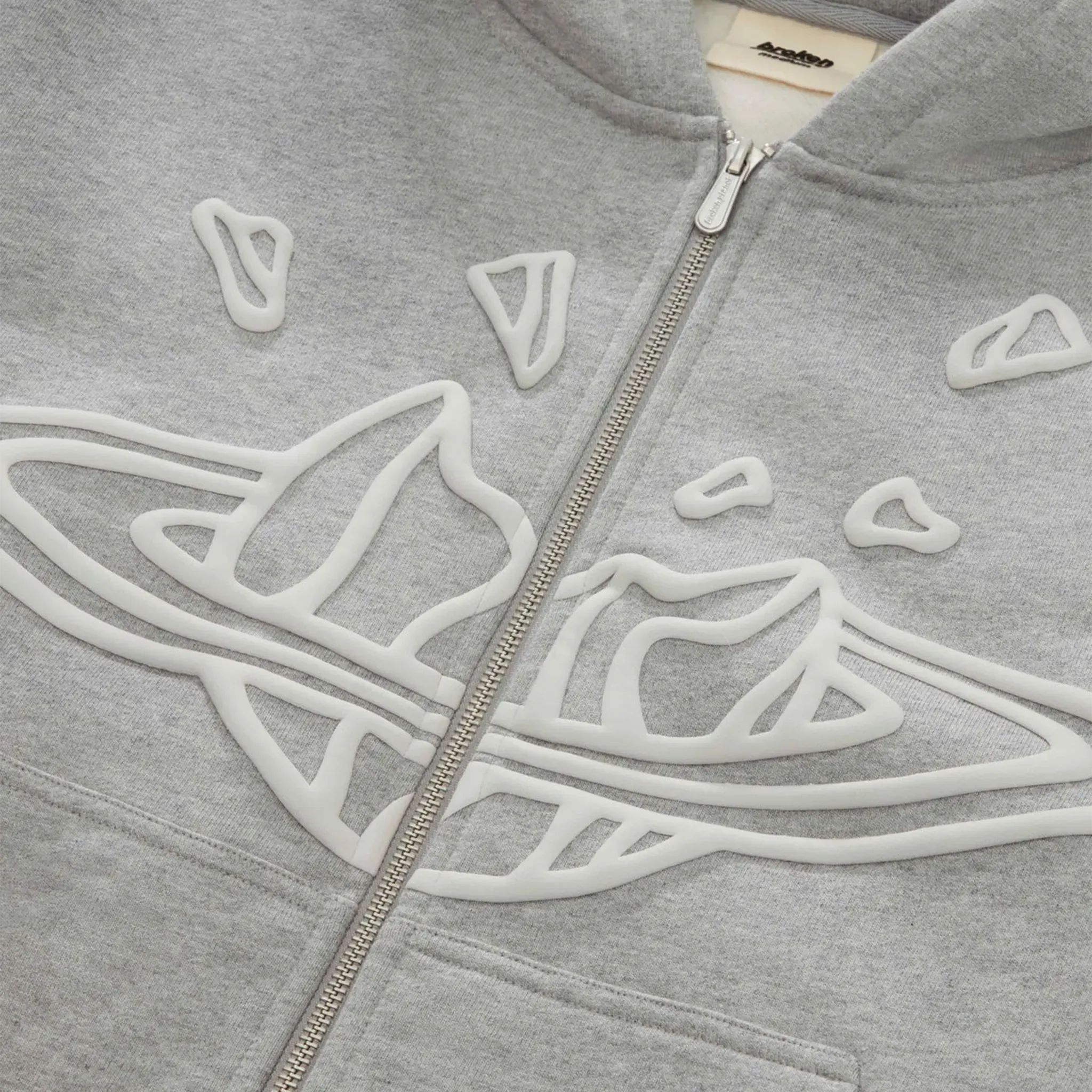 Broken Planet Zip-Up Heather Grey Hoodie