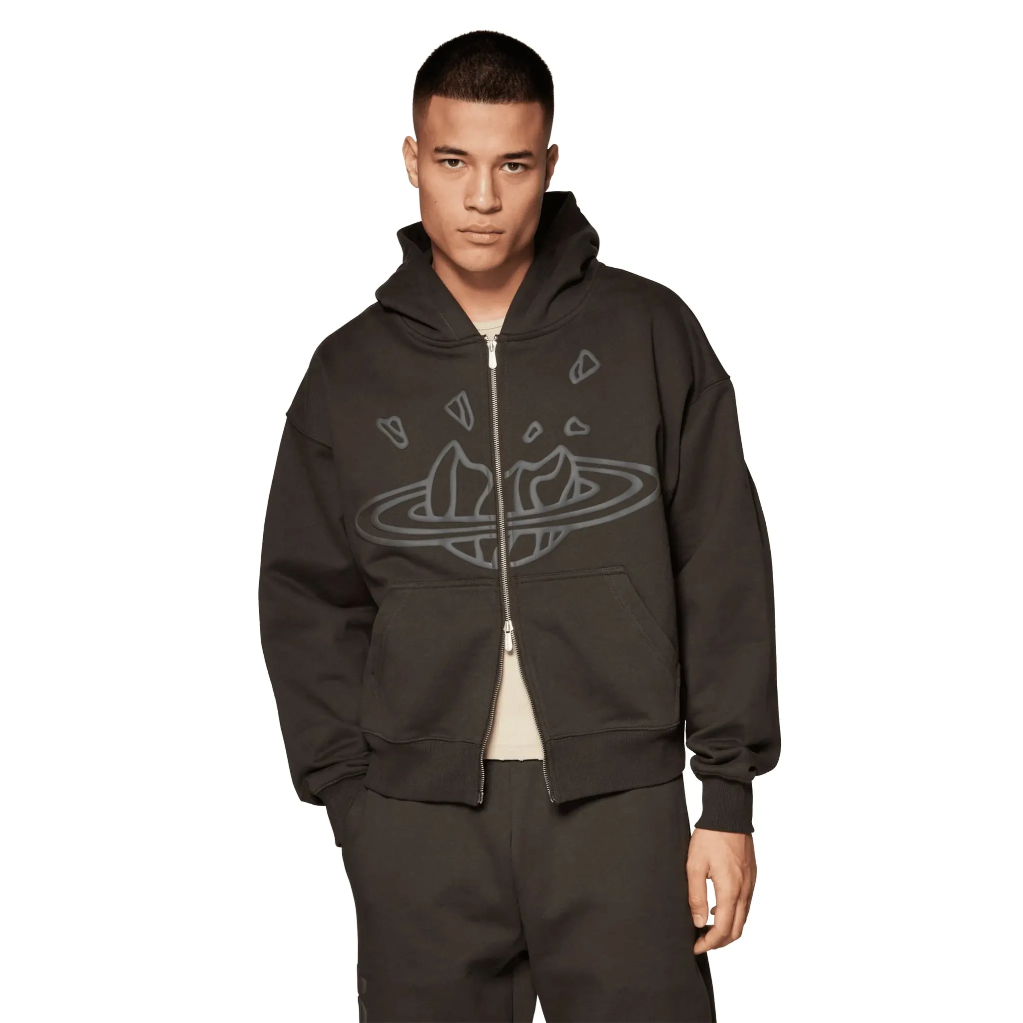 Broken Planet Zip-Up Soot Black Hoodie