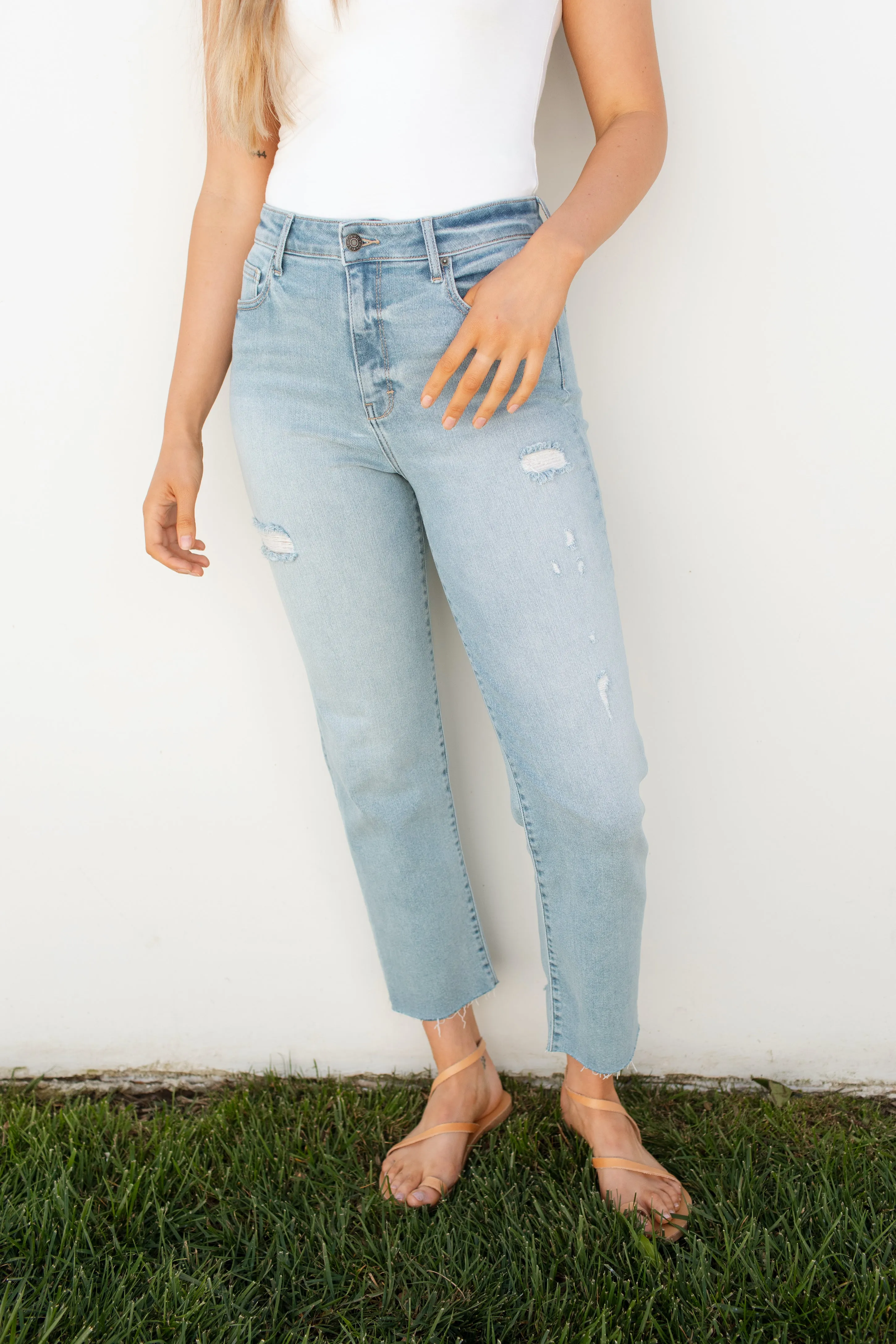 Chrissy Distressed Straight Leg Jeans