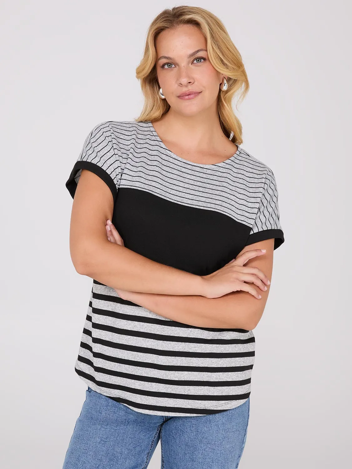 Colour Block Striped Dolman Sleeve Top