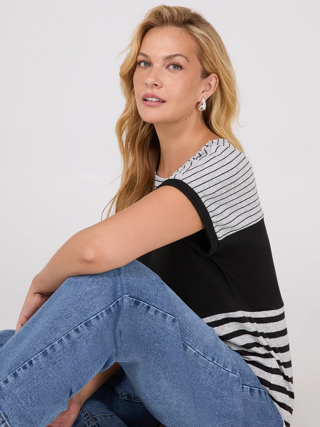 Colour Block Striped Dolman Sleeve Top