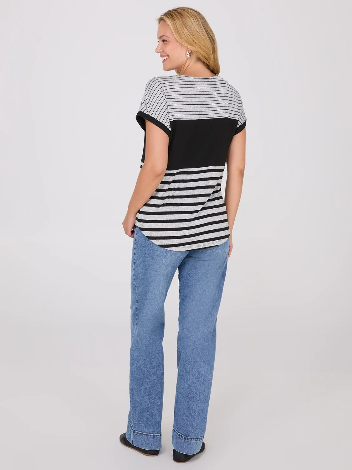 Colour Block Striped Dolman Sleeve Top