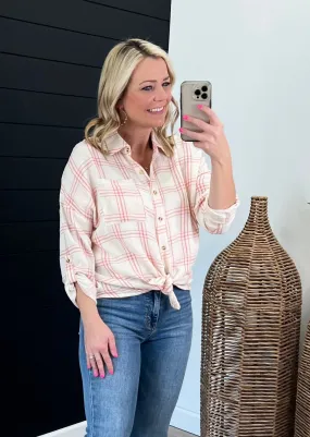 Coral & Cream Plaid Top