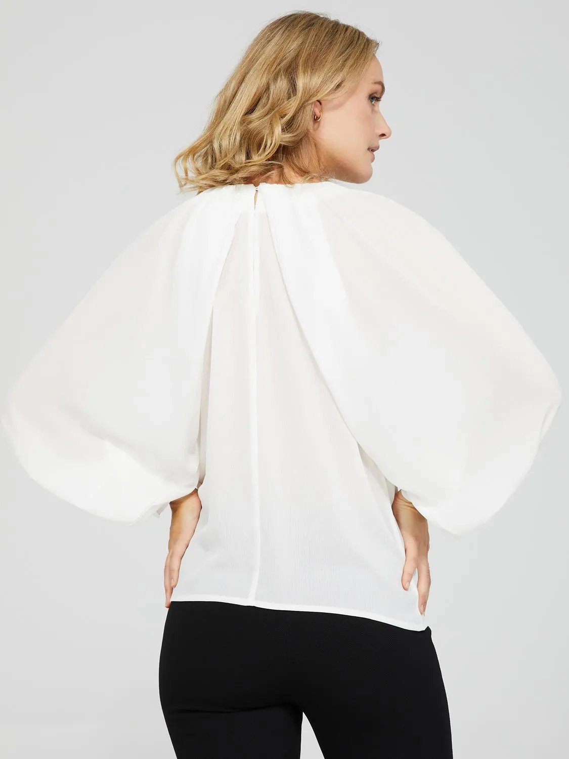 Crinkle Inverted Pleat Blouse With Voluminous Sleeves