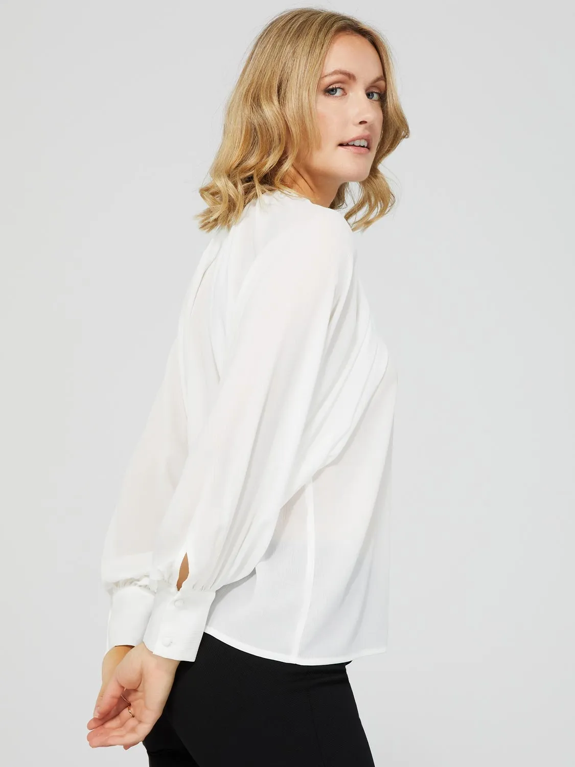 Crinkle Inverted Pleat Blouse With Voluminous Sleeves