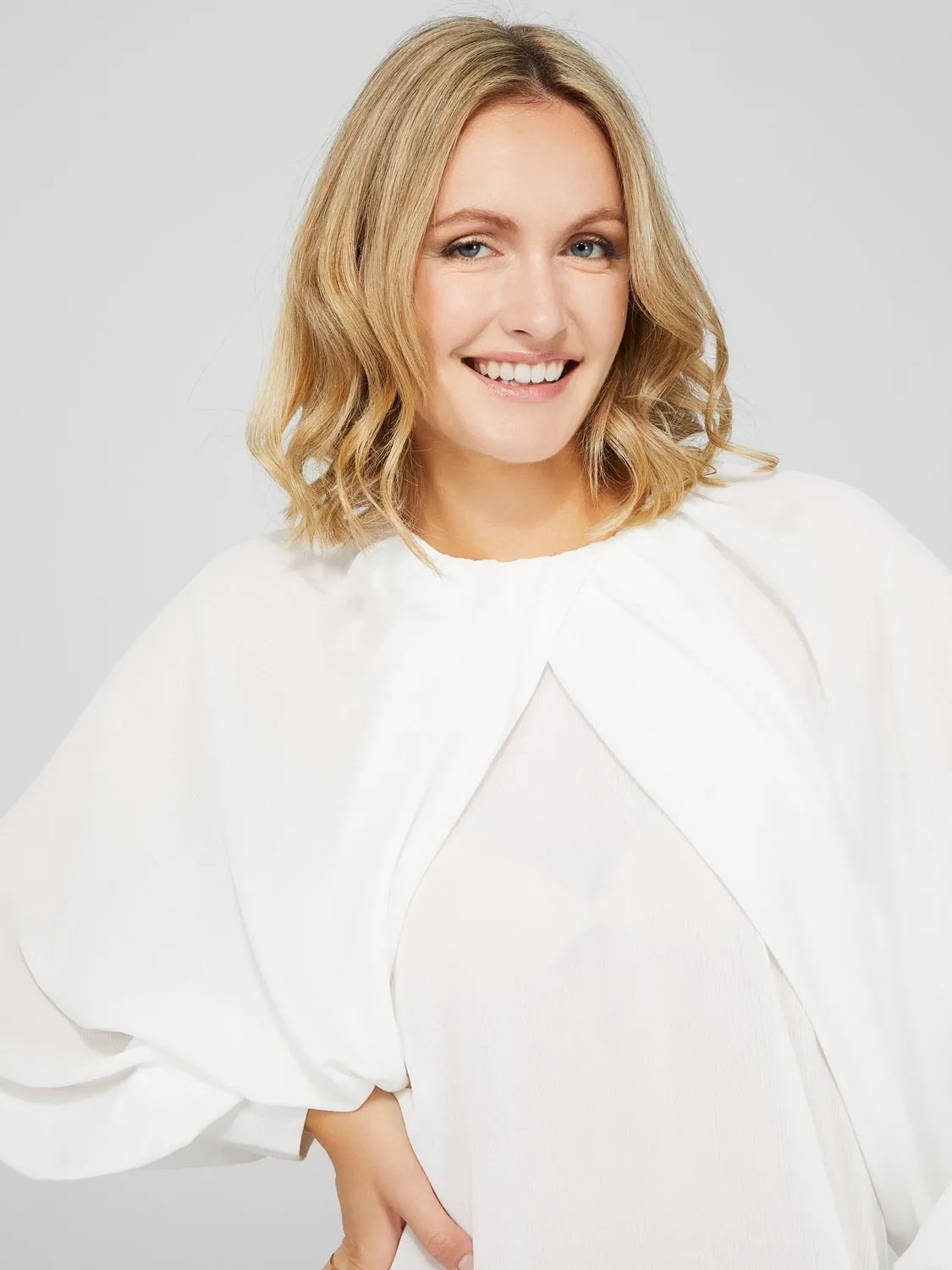 Crinkle Inverted Pleat Blouse With Voluminous Sleeves