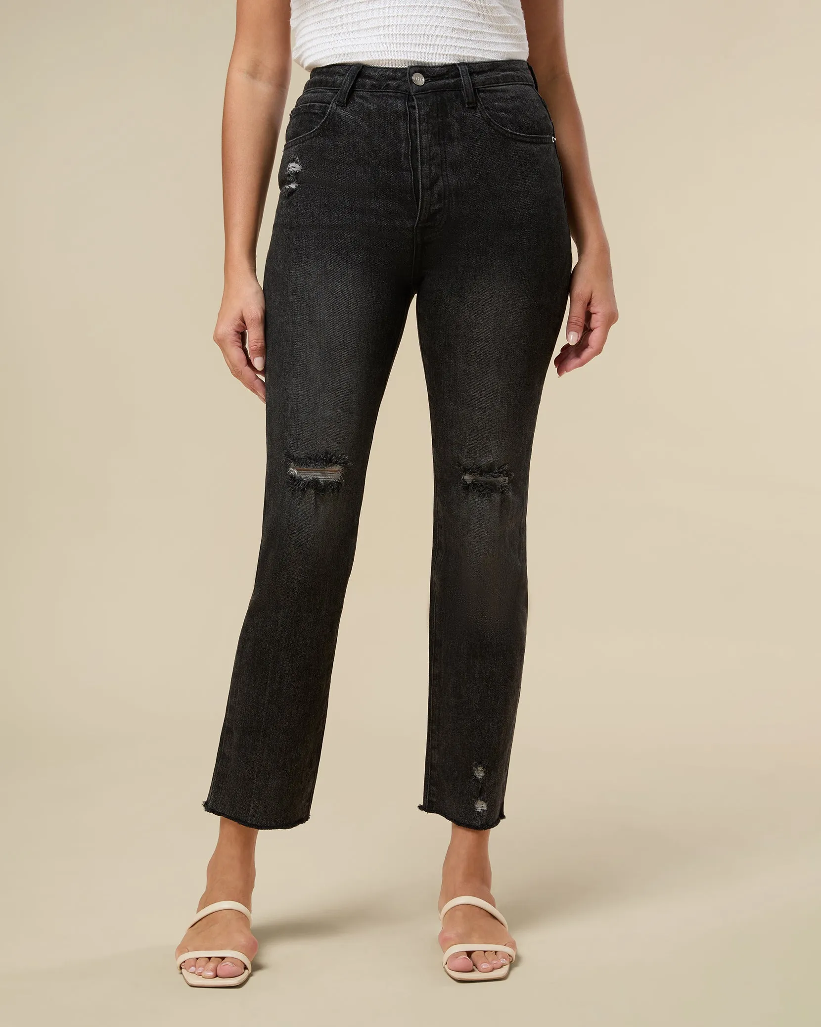 Distressed Straight Leg Jean