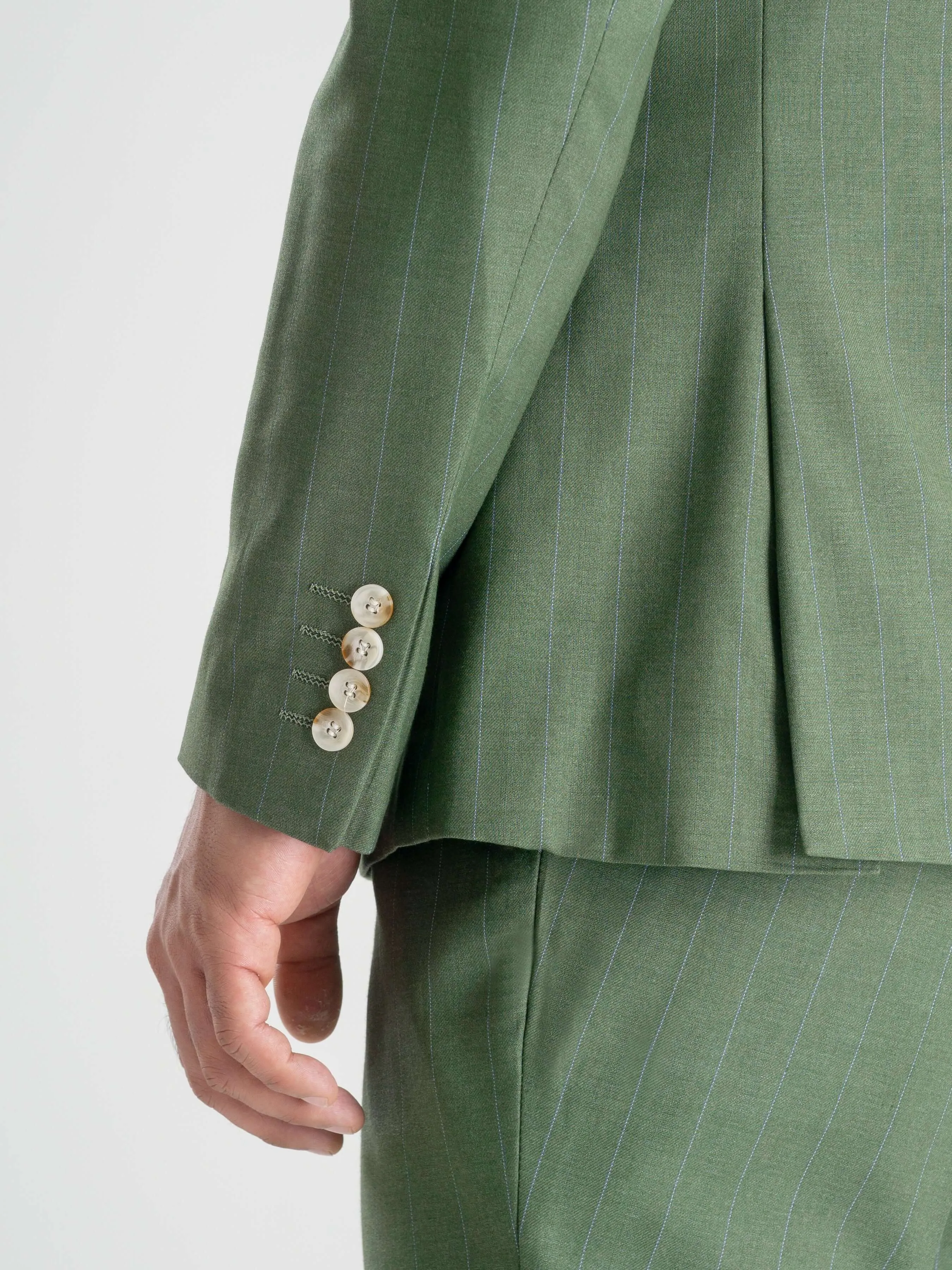 Double Breasted Suit Blazer - Moss Green Stripes (Peak Lapel)