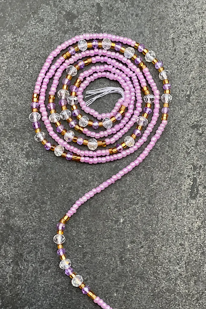 Extended Length 60 Inch Lilac Dream Tie On Waist Beads