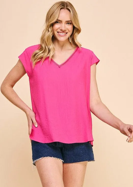 FINAL SALE - Flowy Neck Detail Vneck - 3 Colors!