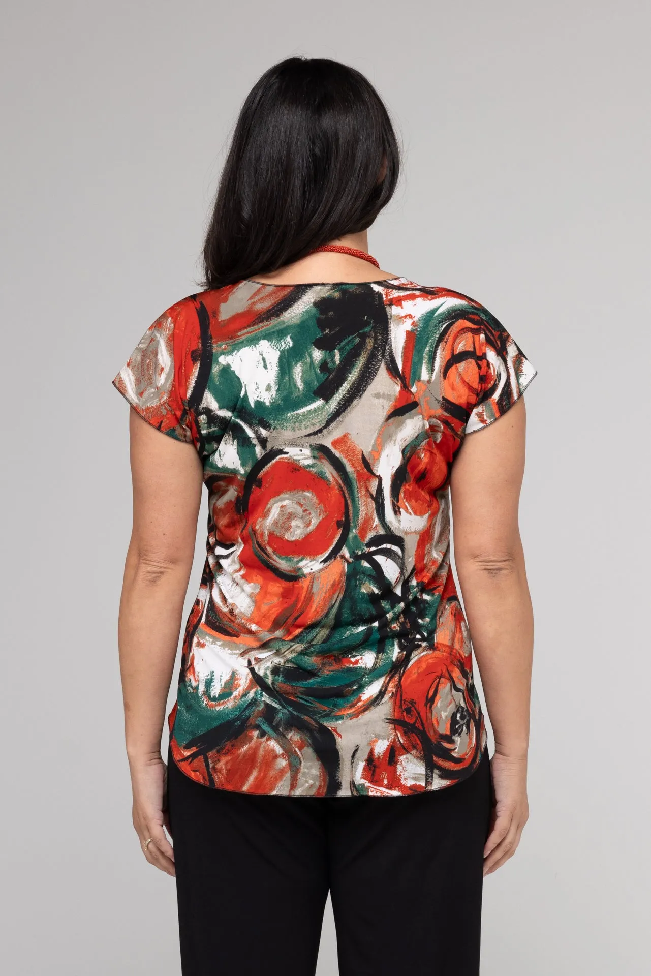 Fire Print Short Sleeve Jersey Top