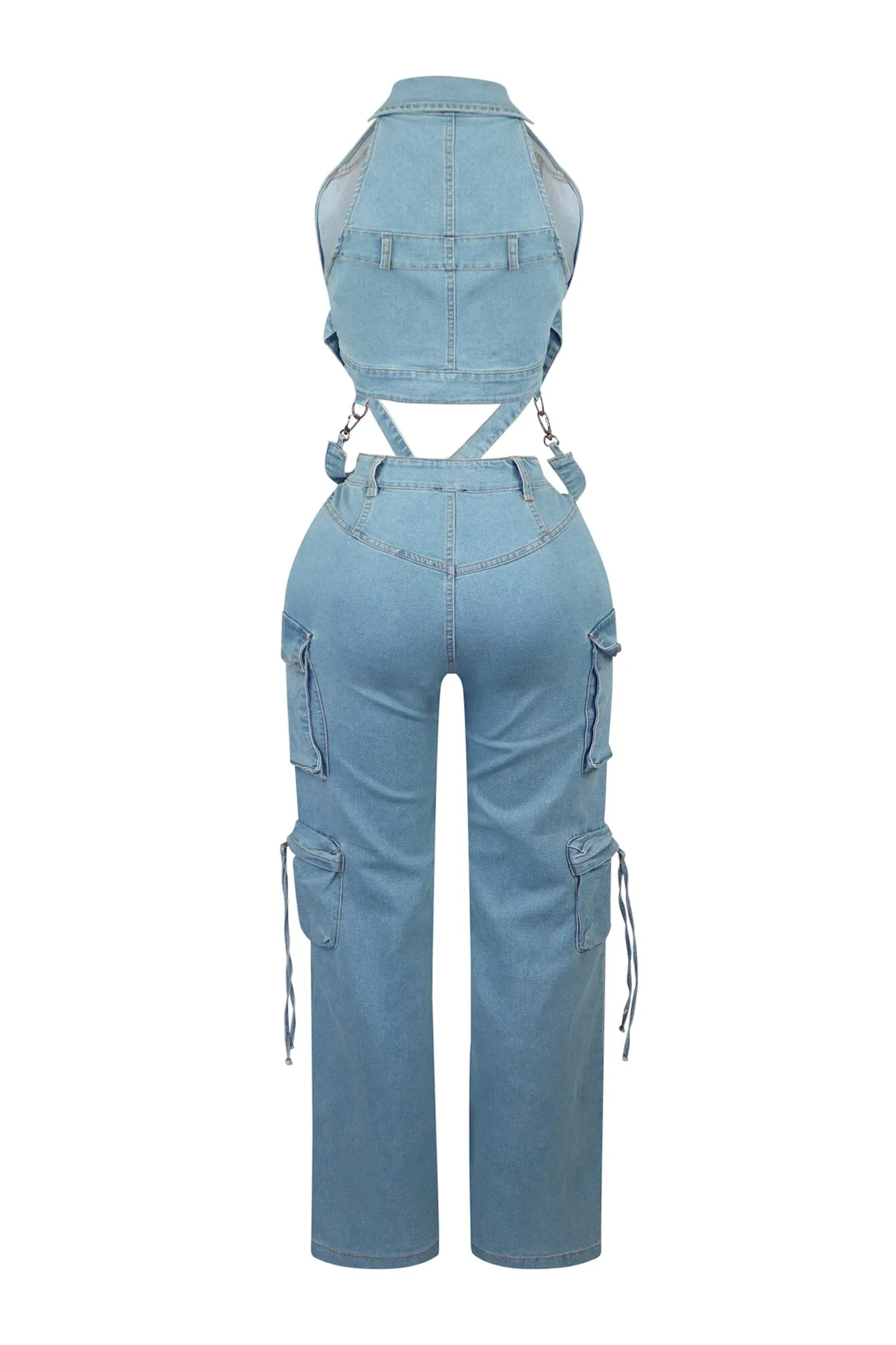 Get Goin Denim Cross Straps Vest & Pants SET