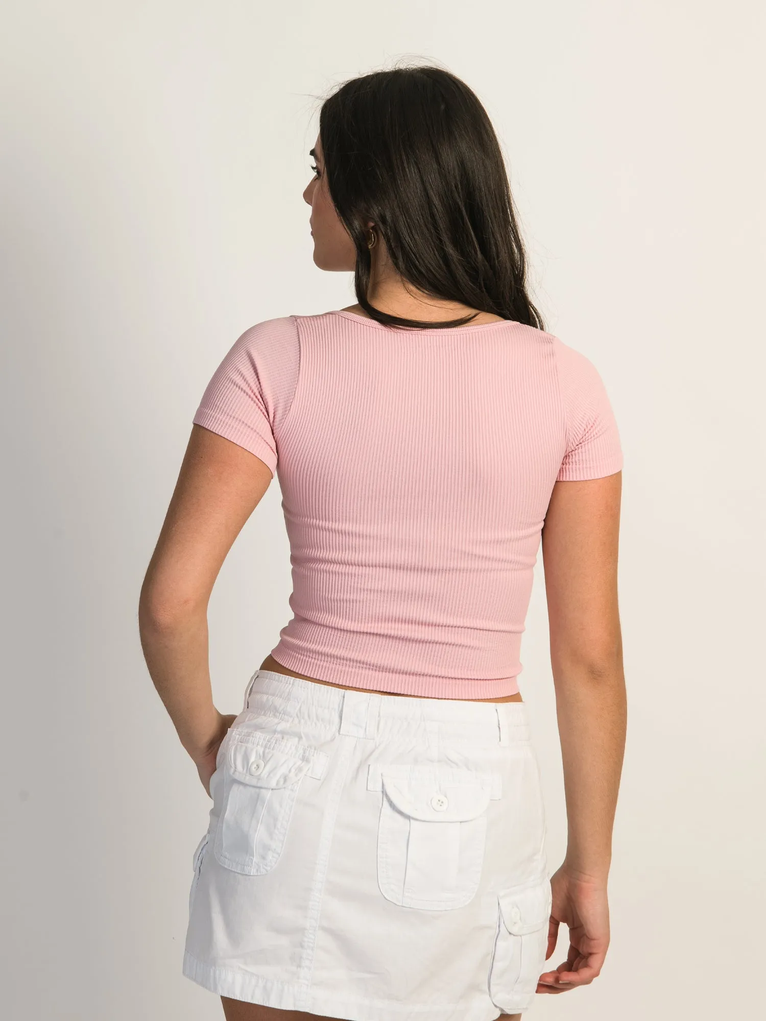 HARLOW SQUARE NECK SEAMLESS TEE - PINK