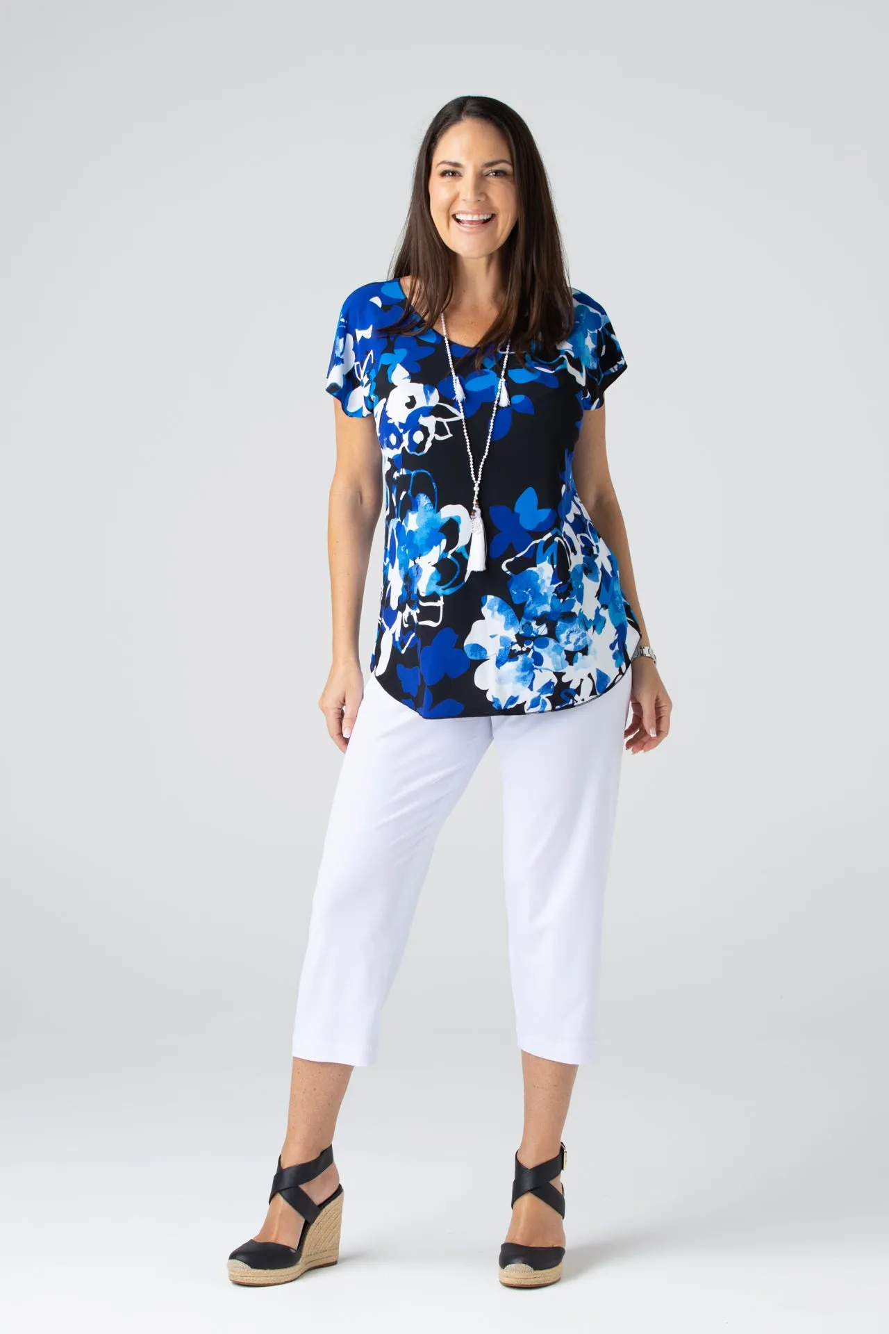 Indigo Print Short Sleeve Jersey Top