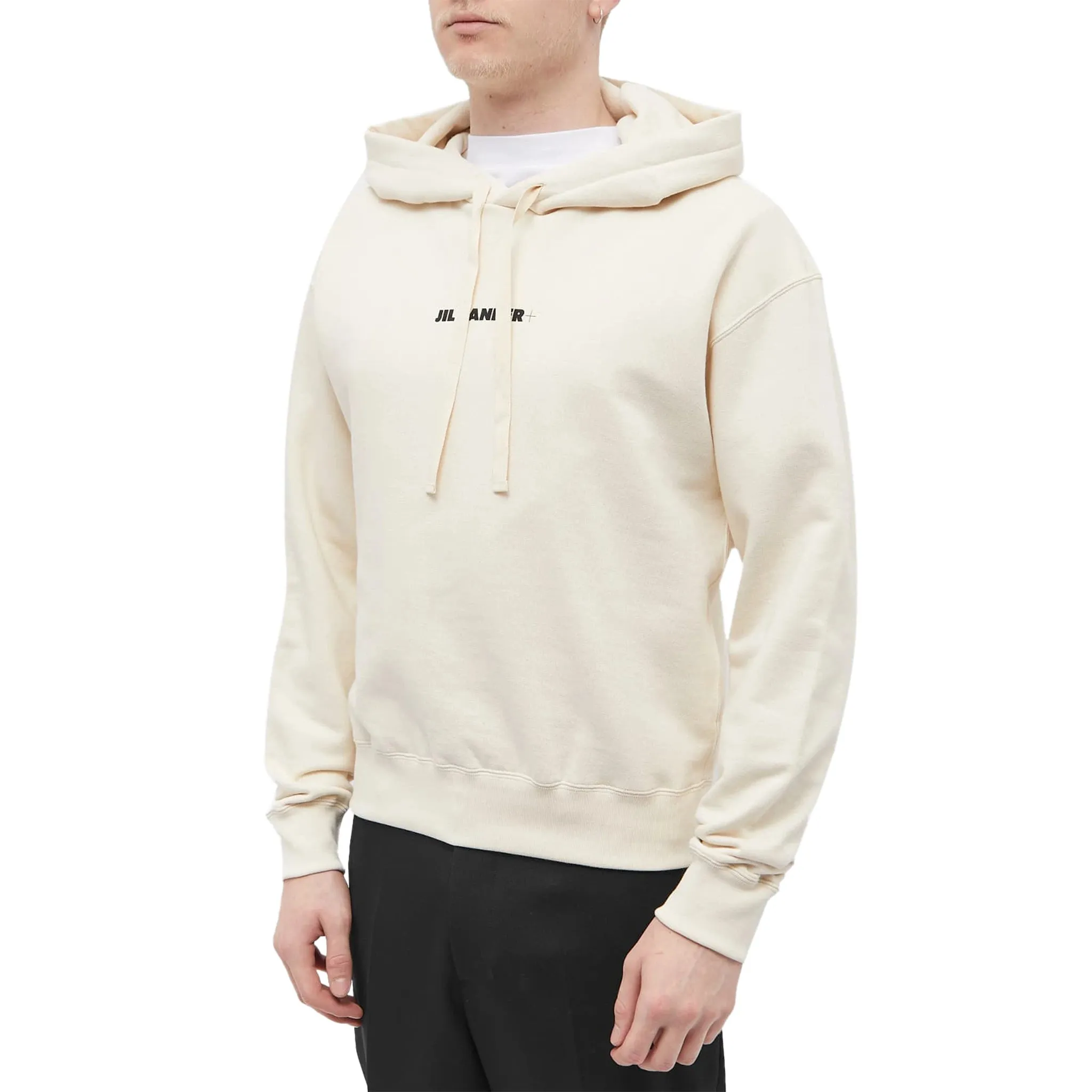 Jil Sander Logo Printed Off White Hoodie