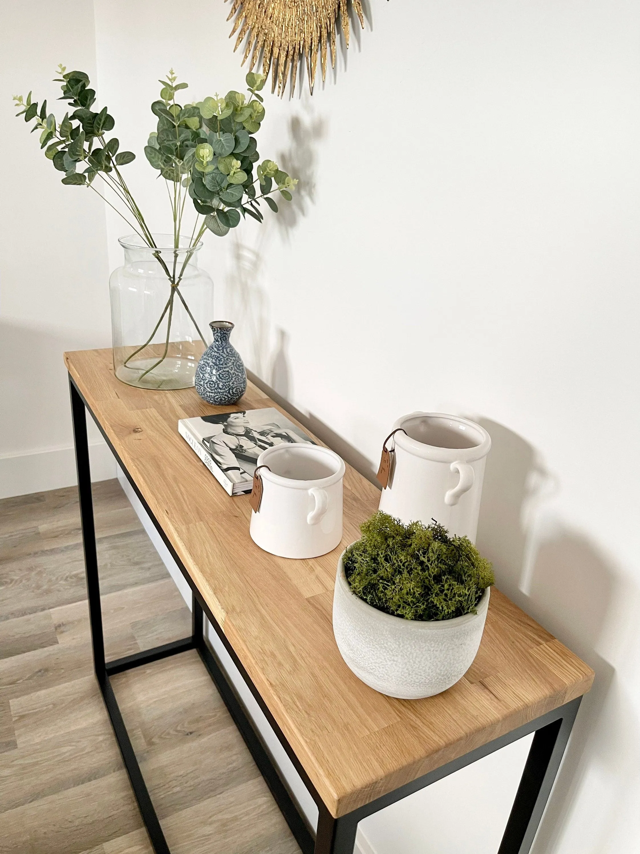 Landon Oak Metal Console Table