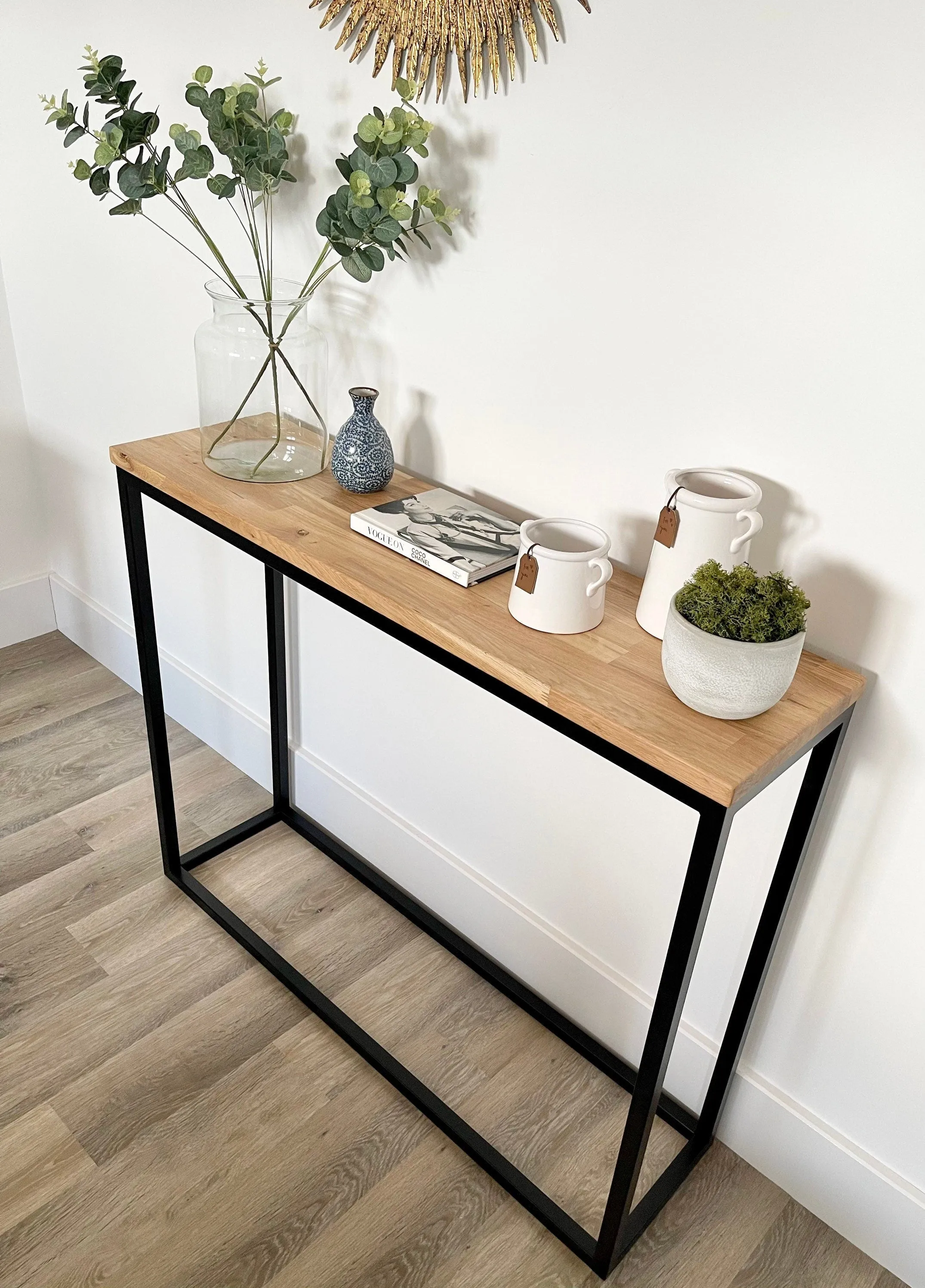 Landon Oak Metal Console Table