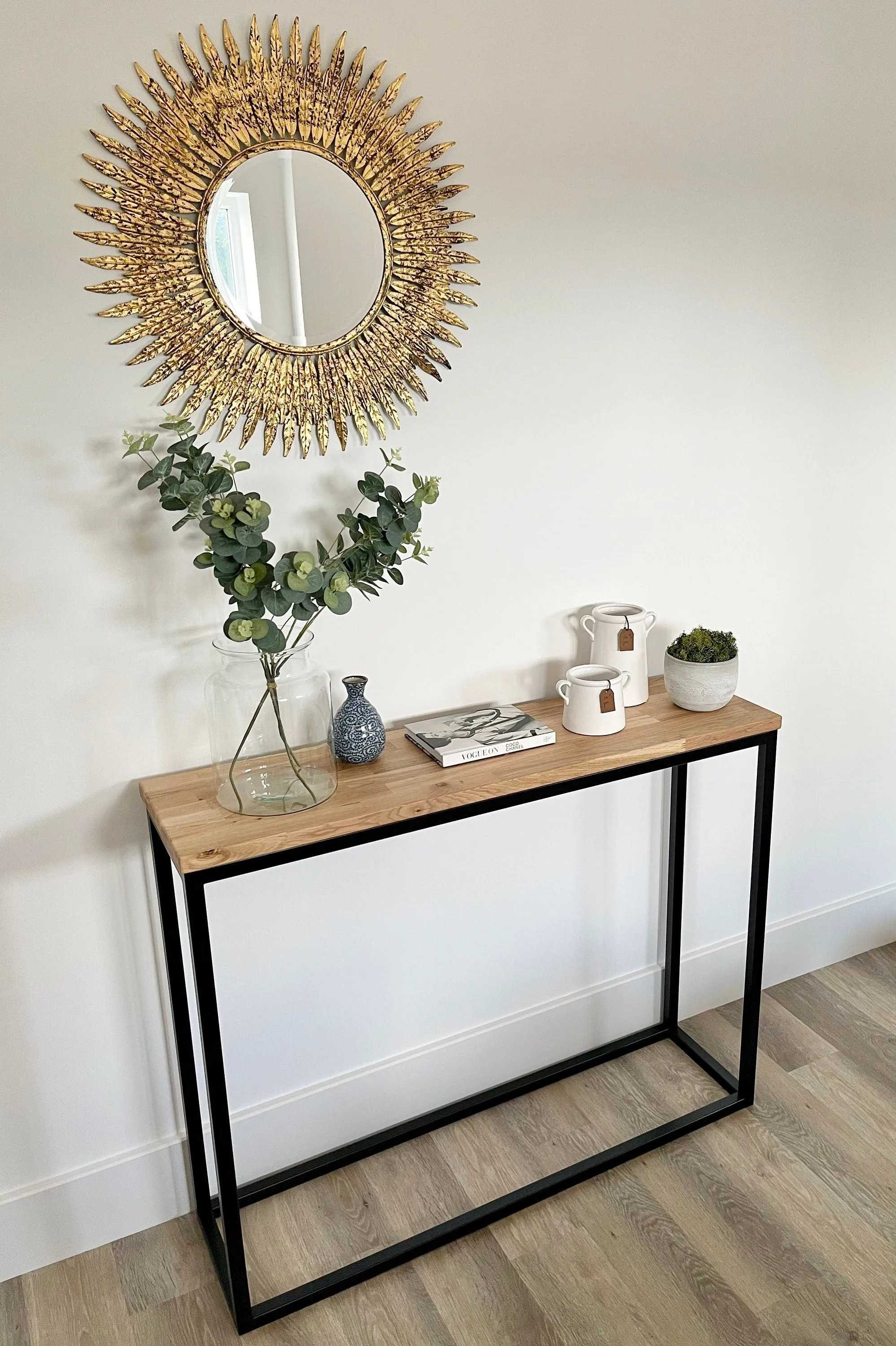 Landon Oak Metal Console Table