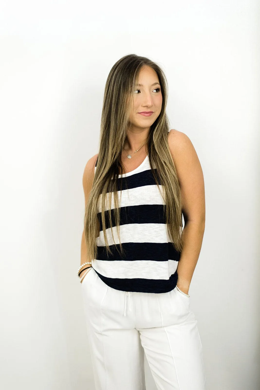 Navy Striped Knit Tank