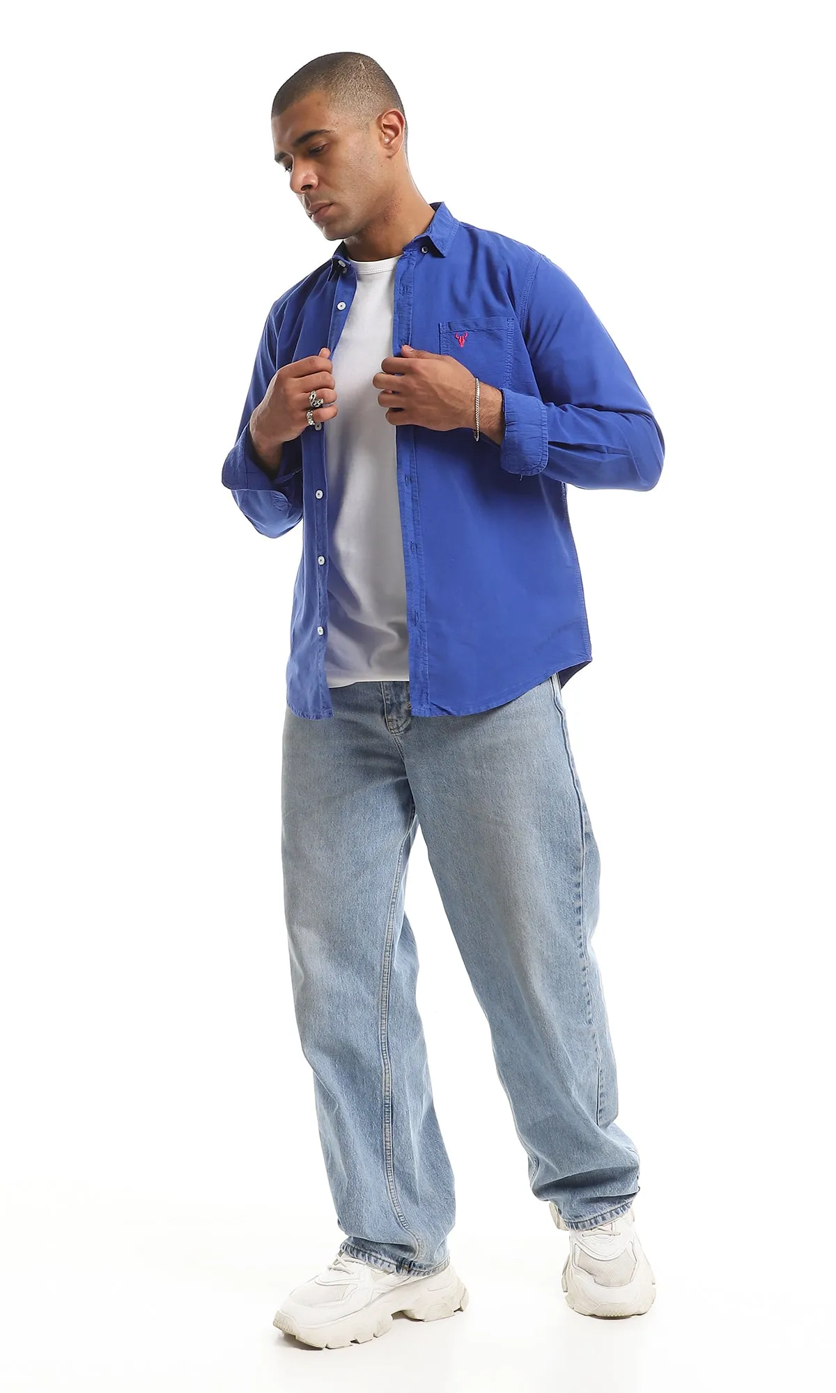 O157096 Classic Collar Full Buttoned Plain Shirt - Royal Blue