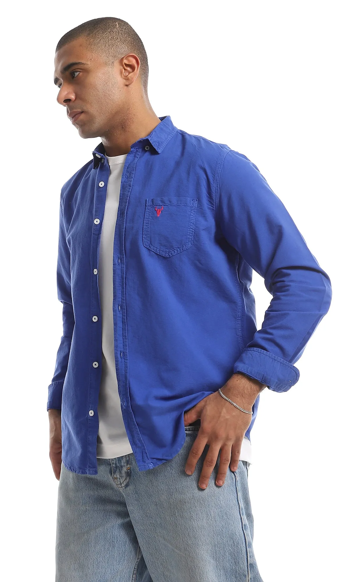 O157096 Classic Collar Full Buttoned Plain Shirt - Royal Blue