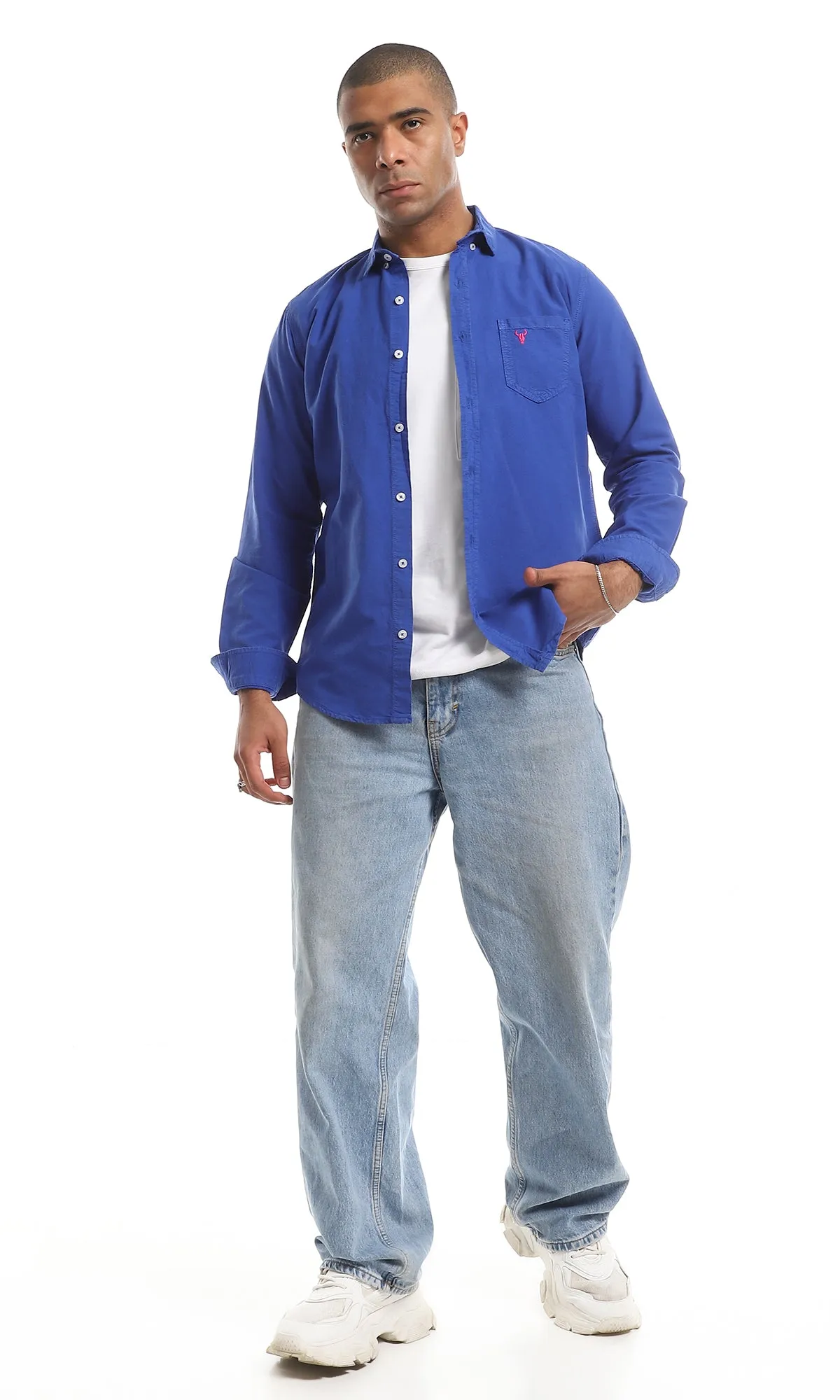 O157096 Classic Collar Full Buttoned Plain Shirt - Royal Blue