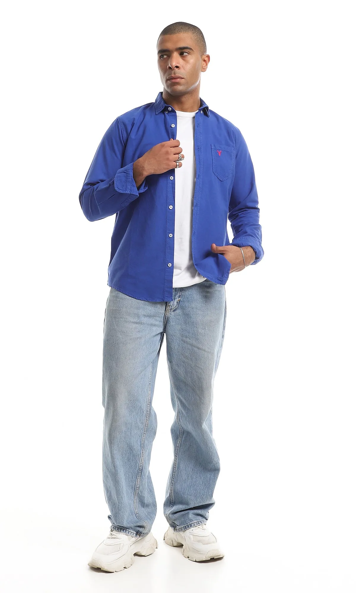 O157096 Classic Collar Full Buttoned Plain Shirt - Royal Blue