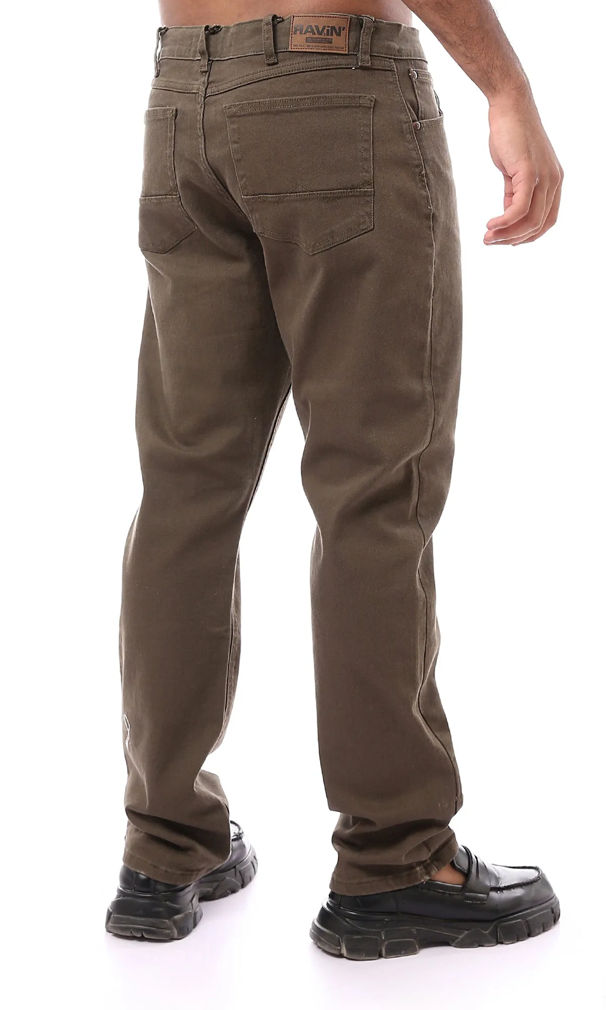 O173032 Solid Regular Fit Olive Gabardine Pants