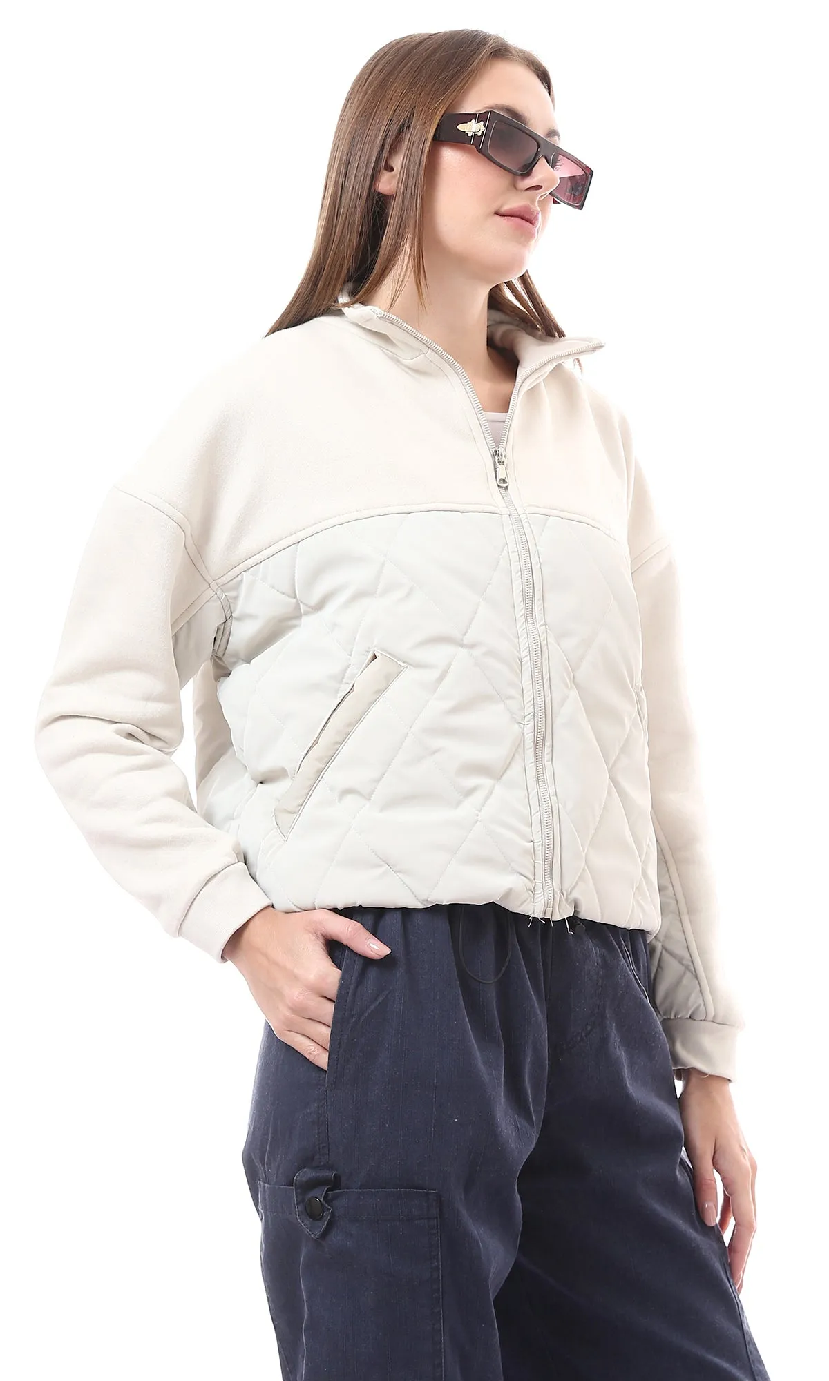 O173803 Cotton Light Beige Jacket With Waterproof Quilt