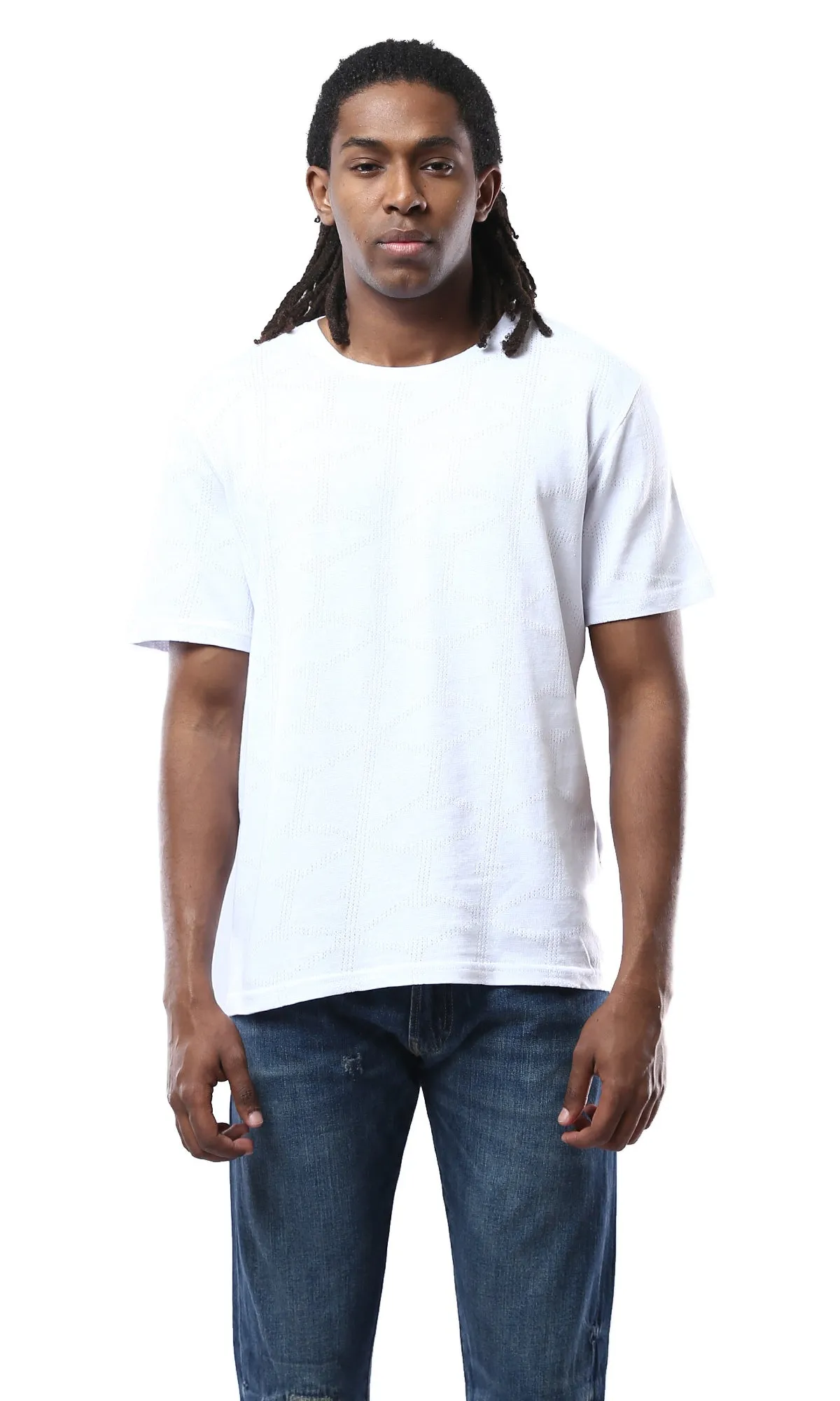 O178558 Crew Neck Perforated Cotton White Tee